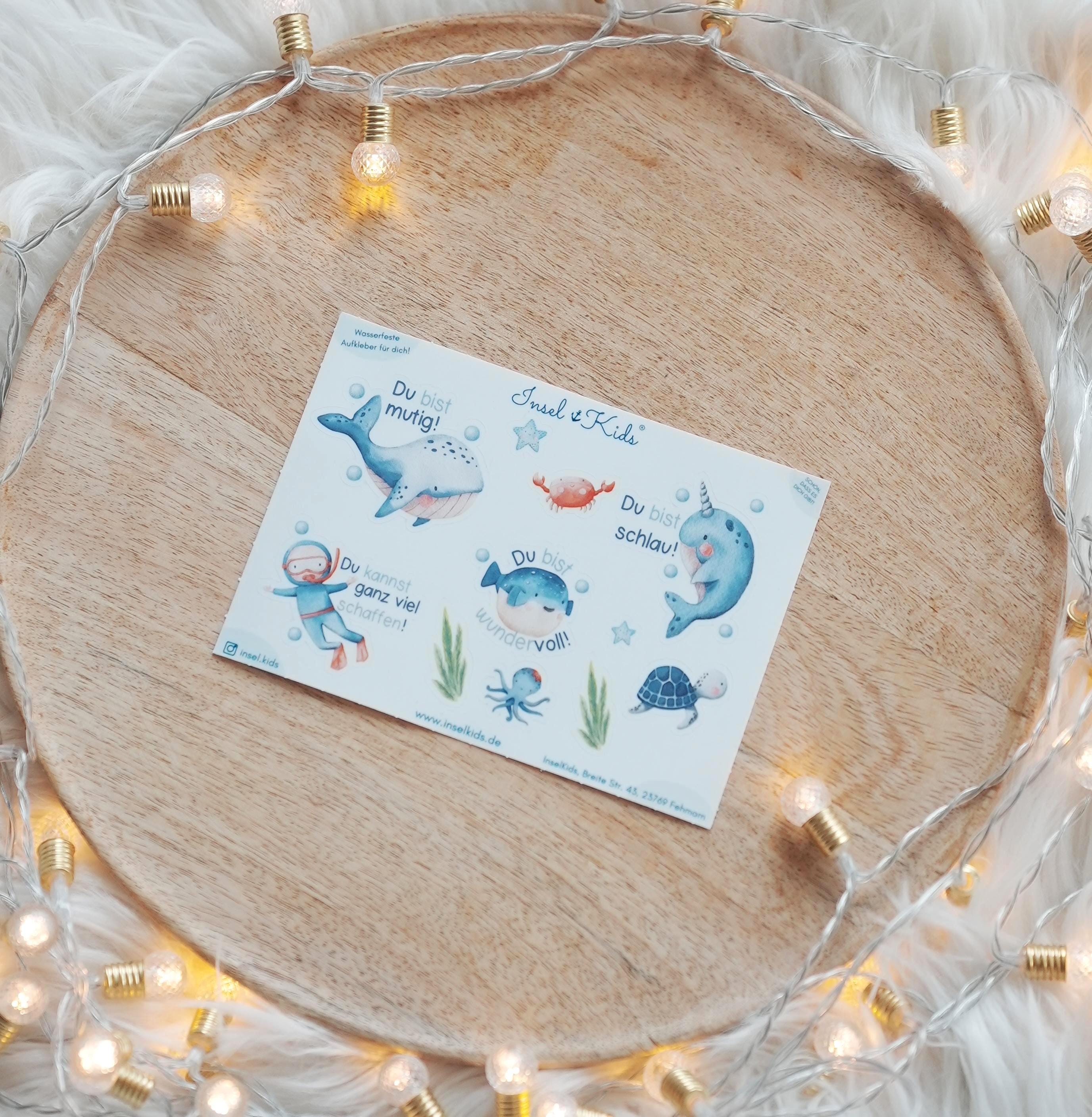 Mutmach Sticker für wasserfest – Affirmationssticker deutsch – Aufkleber Meerestiere – Sticker Einschulung Geschenk – Stickers