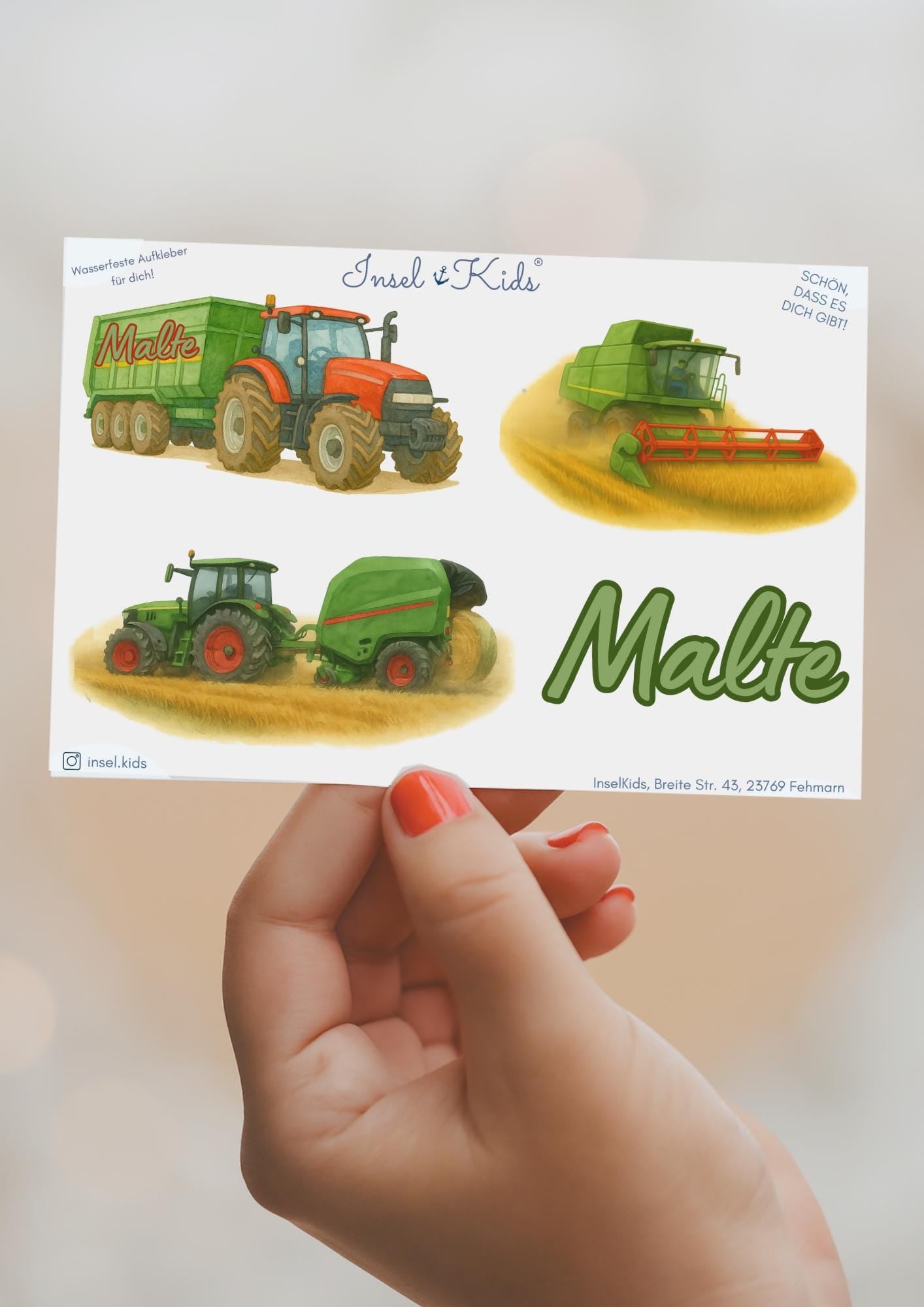 Sticker Traktor mit Name personalisiert – Bauernhof Mähdrescher – Geschenk für – A5 – wasserfest – Stickers