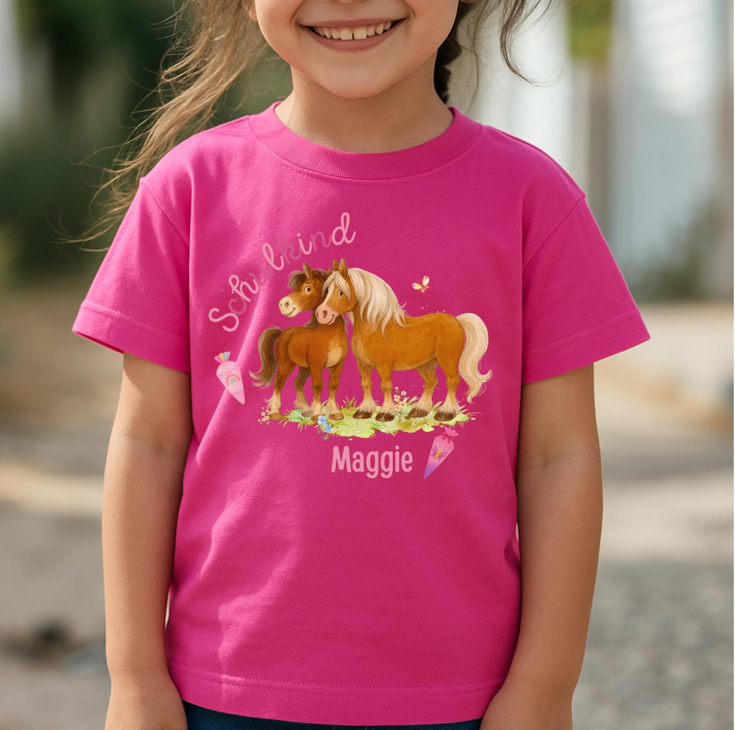 Einschulung Pferd mit Name – Schul Shirt 1. Klasse – Geschenk Einschulung – Pony Shirt personalisiert – T-shirts