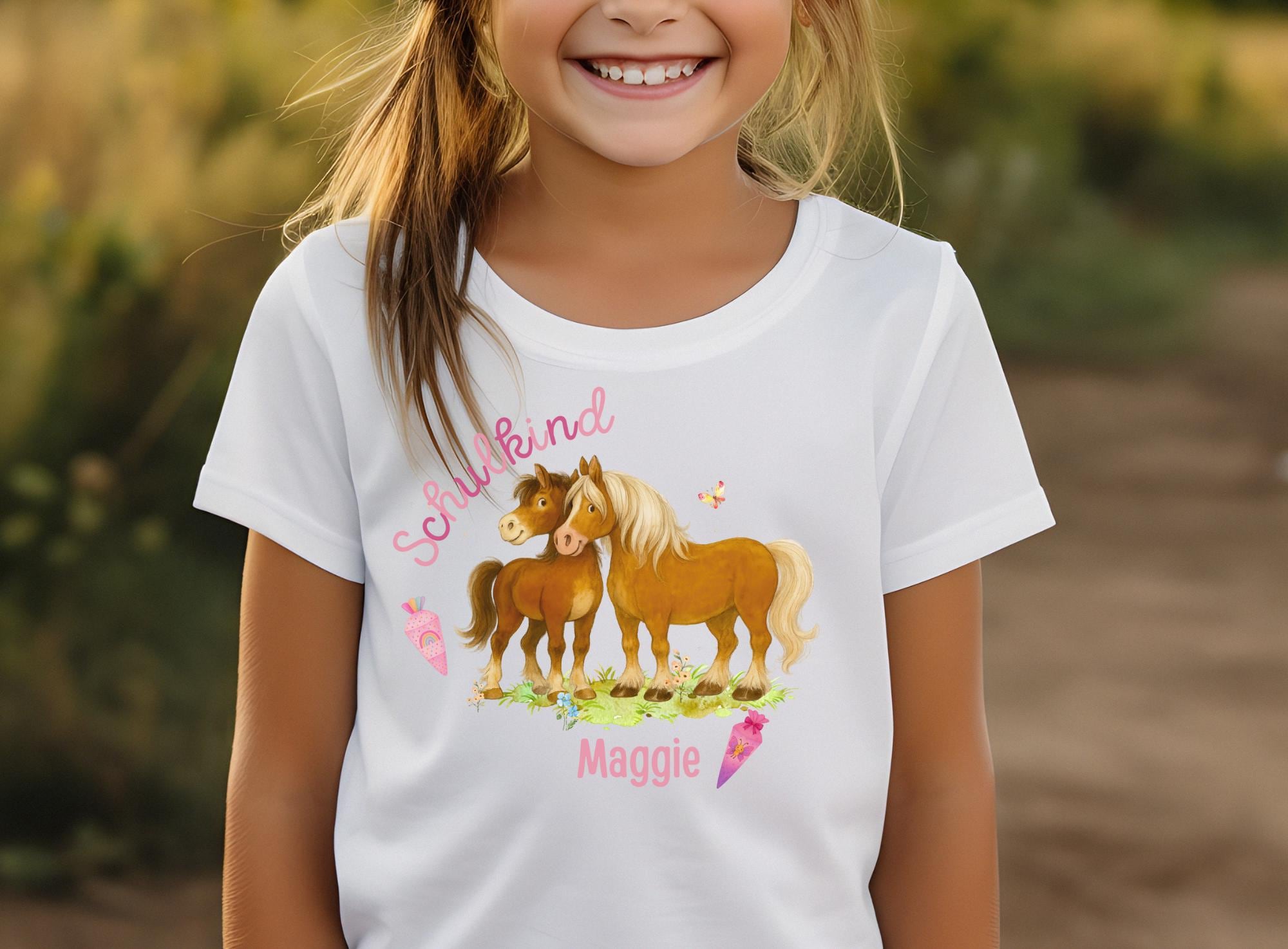 Einschulung Pferd mit Name – Schul Shirt 1. Klasse – Geschenk Einschulung – Pony Shirt personalisiert – T-shirts