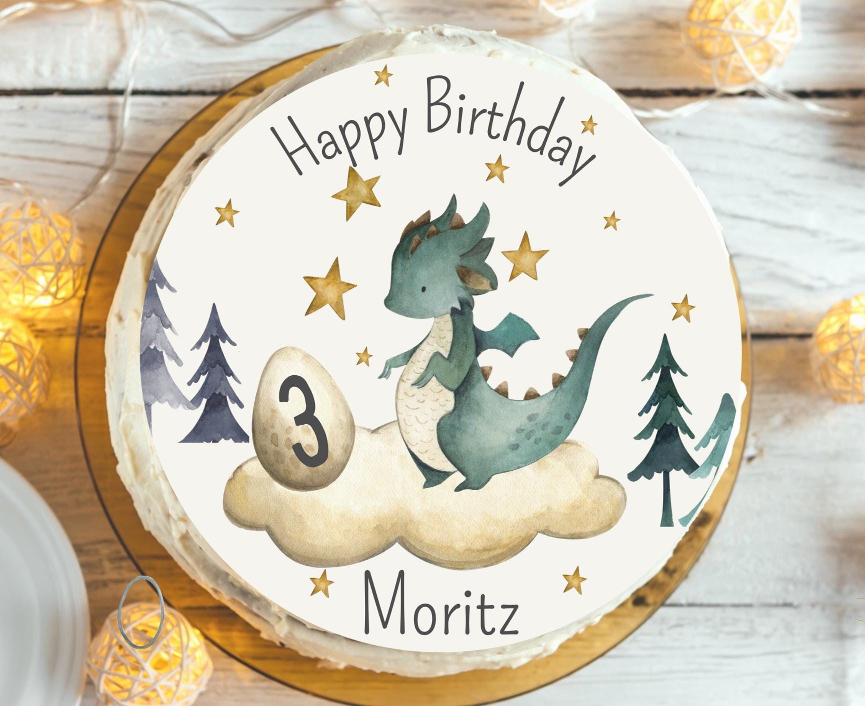 Tortenaufleger Drache mit Name & Zahl – Fondantbild geburtstag – personalisierte Tortendeko – Fantasy Motiv mit Ei – Party Decor