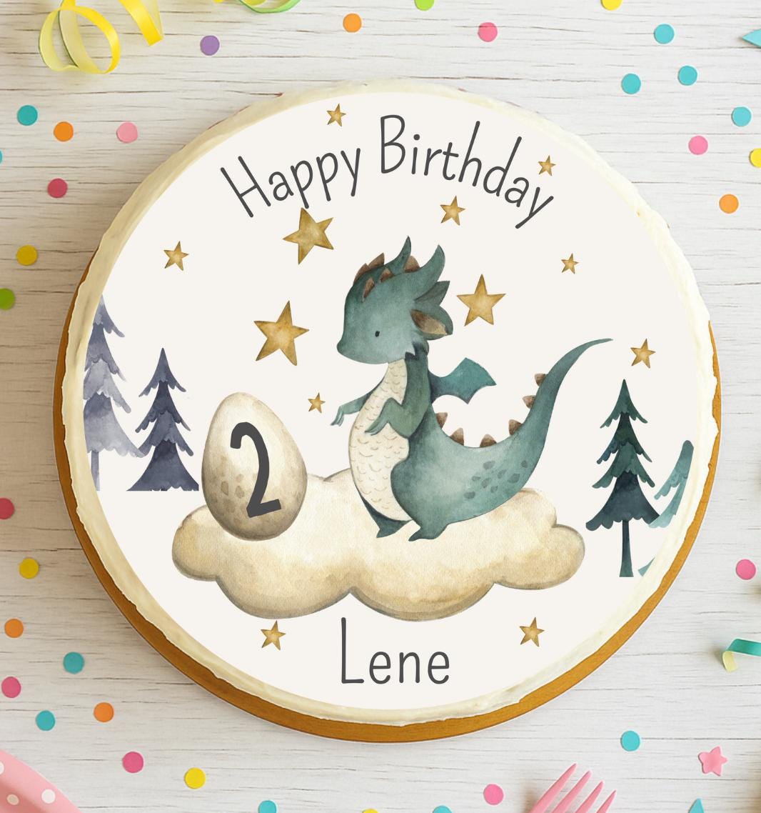 Tortenaufleger Drache mit Name & Zahl – Fondantbild geburtstag – personalisierte Tortendeko – Fantasy Motiv mit Ei – Party Decor