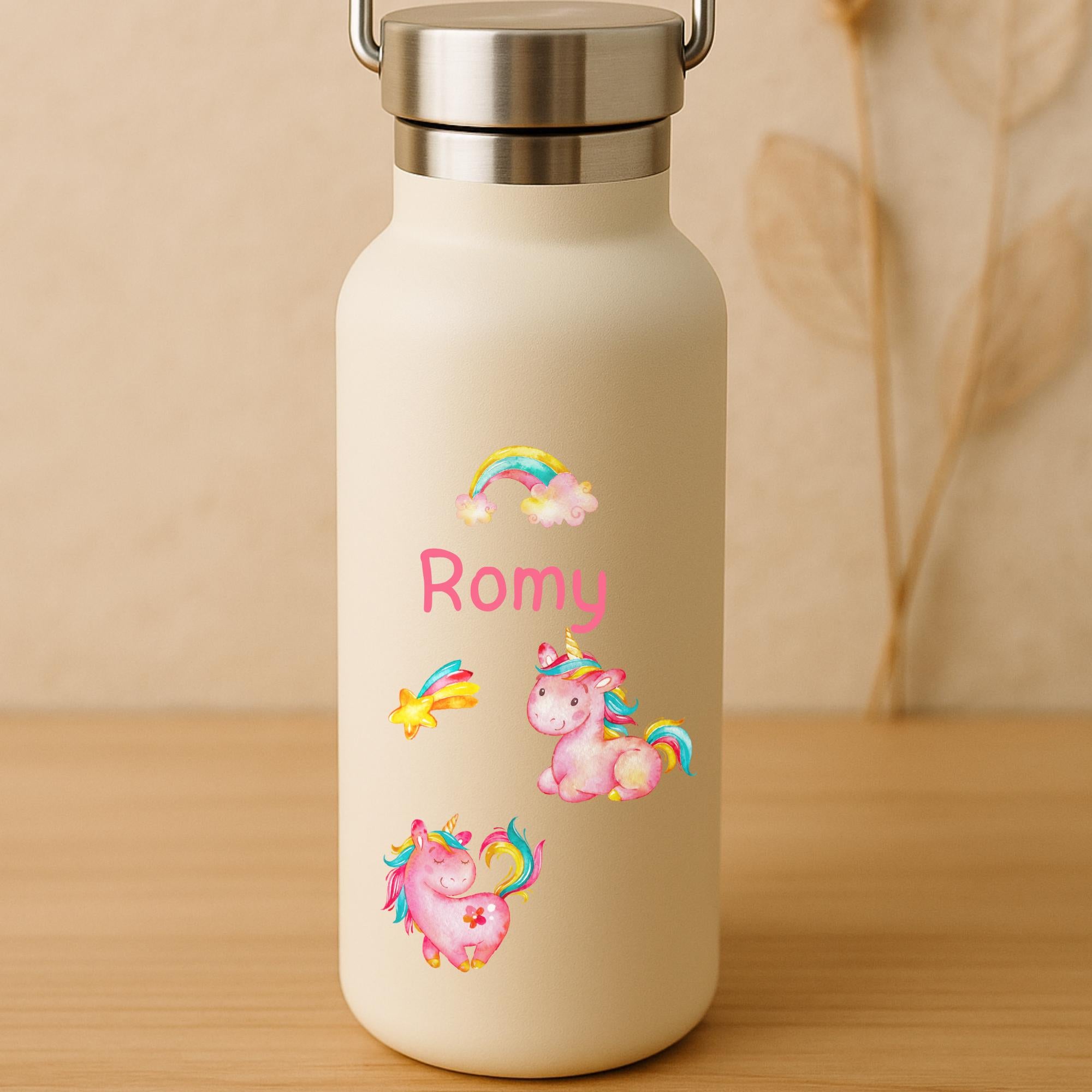 Einhorn Sticker mit Name – personalisiert & wasserfest – für Brotdose, Trinkflasche und Helm – Geschenk Einschulung – Stickers