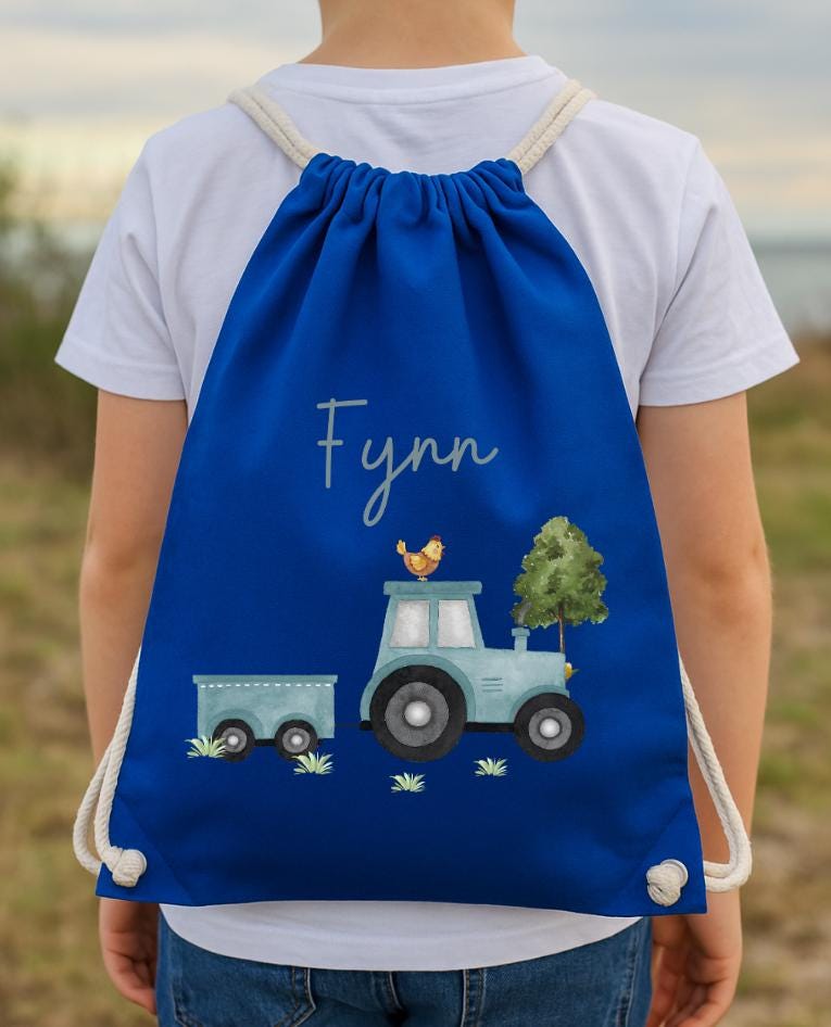 Turnbeutel Traktor mit Name – personalisiert für n – Kita-Beutel für Wechselwäsche – Geschenk zum gartenstart – Baumwolle – Team Sports & Gym Bags