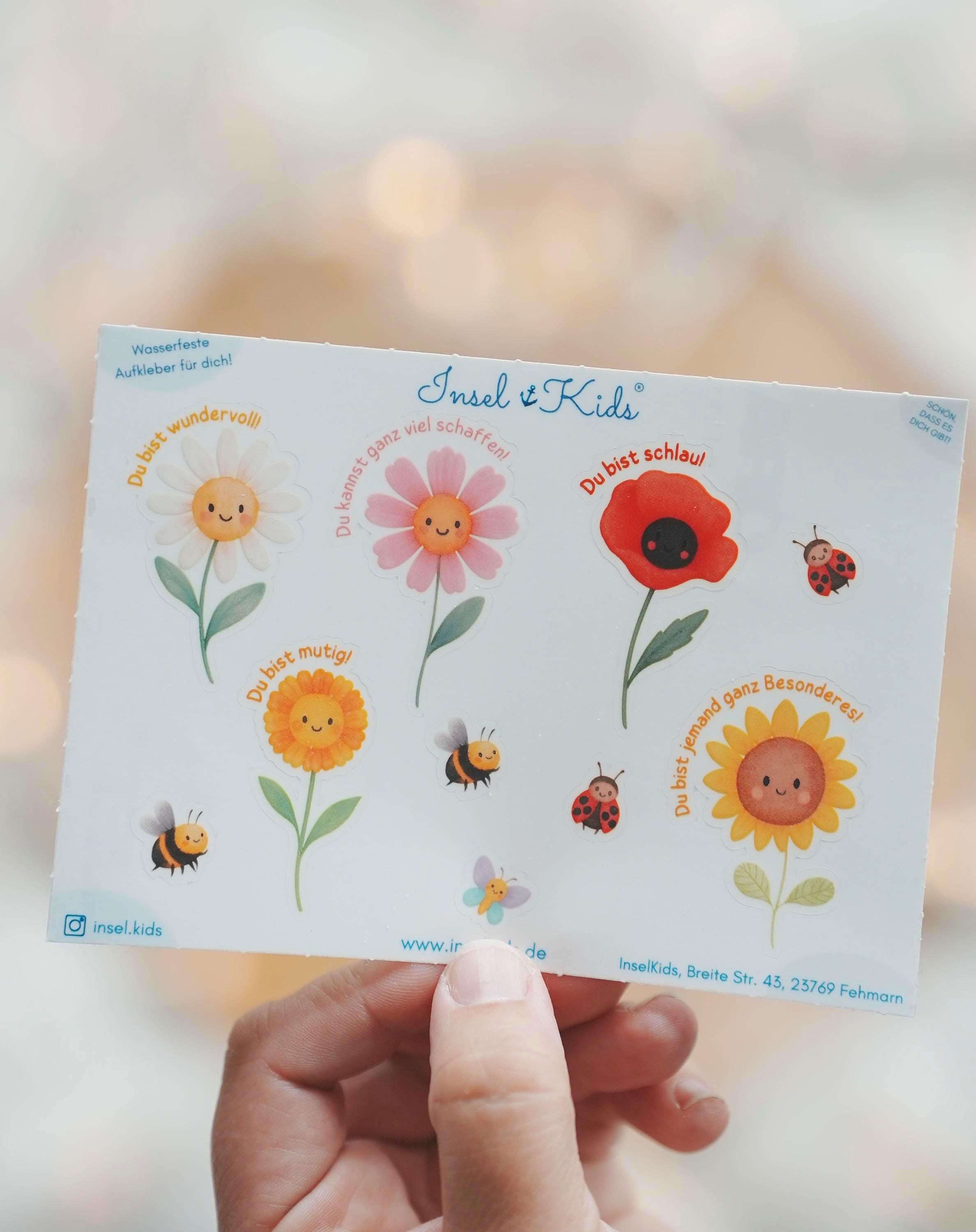 Mutmach-Sticker – wasserfest & spülmaschinenfest – A6 A5 A4 – Blumen mit Affirmationen – für Brotdose, Kita, Schule – Stickers