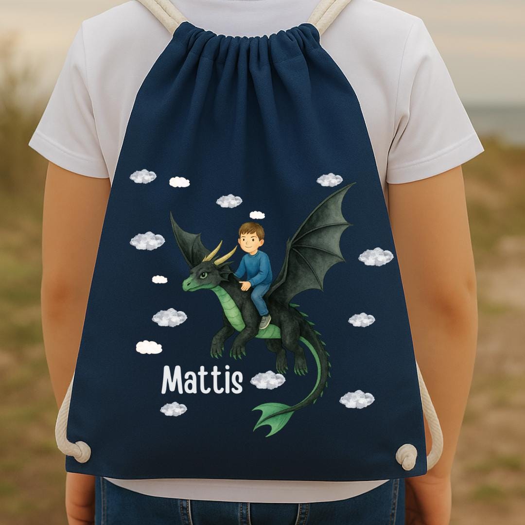 Turnbeutel Drache mit Namen – personalisiert für n – Einschulung Geschenk – Kita Beutel Fantasie Held – Team Sports & Gym Bags