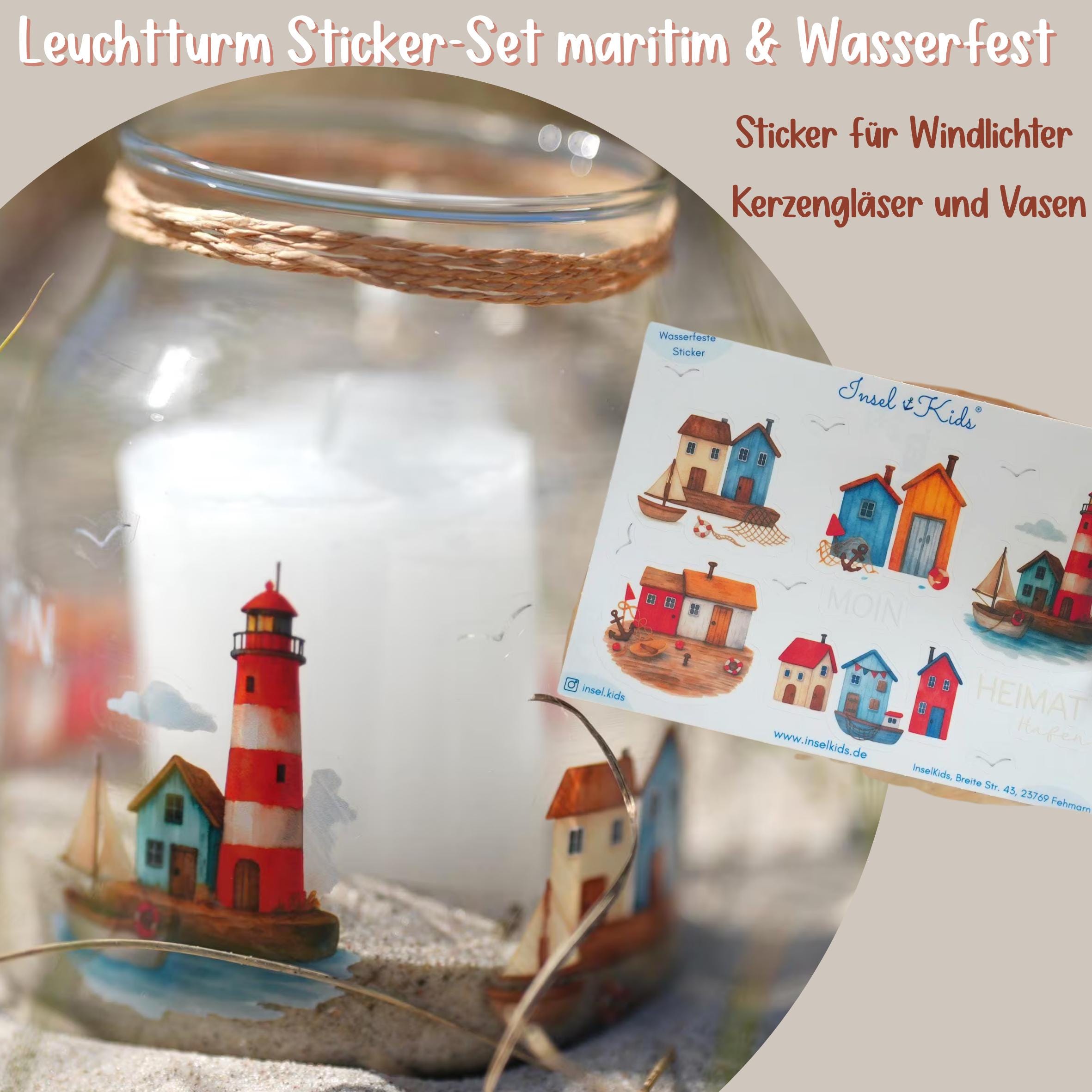 Leuchtturm Sticker Set – maritim & wetterfest – Aufkleber für Windlichter, Gläser und Sommerdeko – Stickers