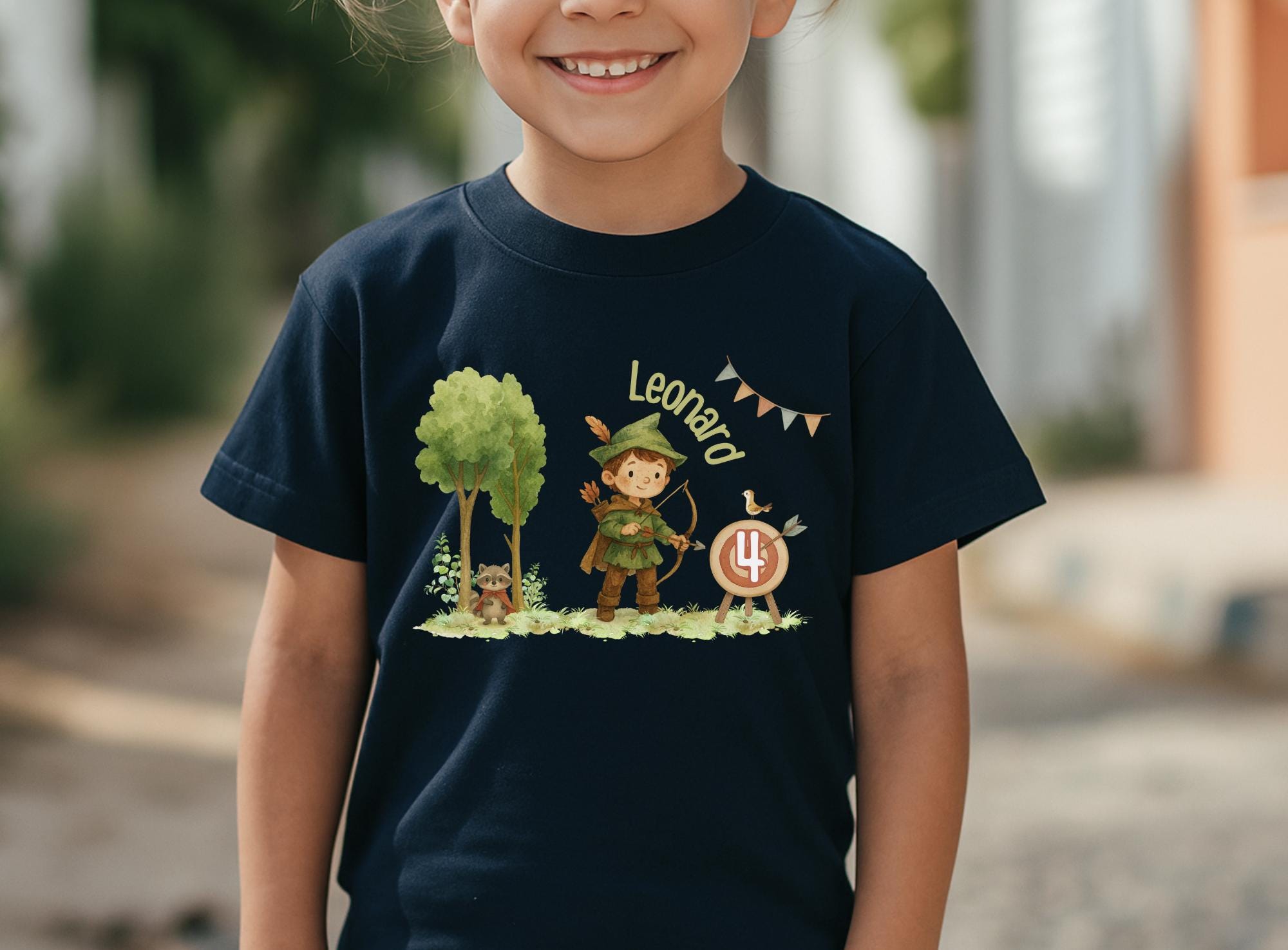 Robin Hood Geburtstagsshirt mit Zahl & Name – Waldabenteuer – Mittelalter Mottoparty – Geschenk für kleine Helden – T-shirts