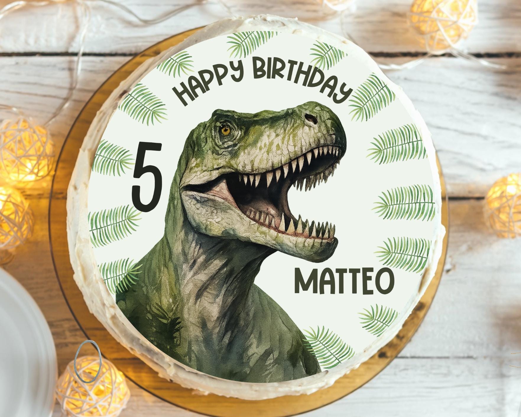 Tortenaufleger T-Rex personalisiert – realistisches Dino- mit Name & Zahl – Geburtstag – Party Decor