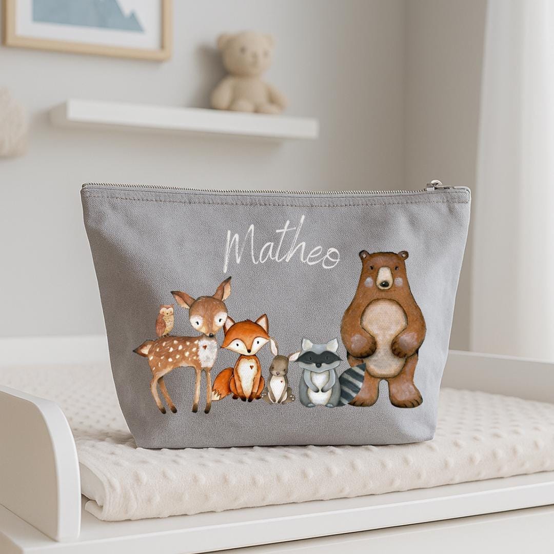 Wickeltasche mit Namen – personalisiert für Baby – Regenbogen Tasche zur Geburt – Babytasche für unterwegs – Diaper Caddies