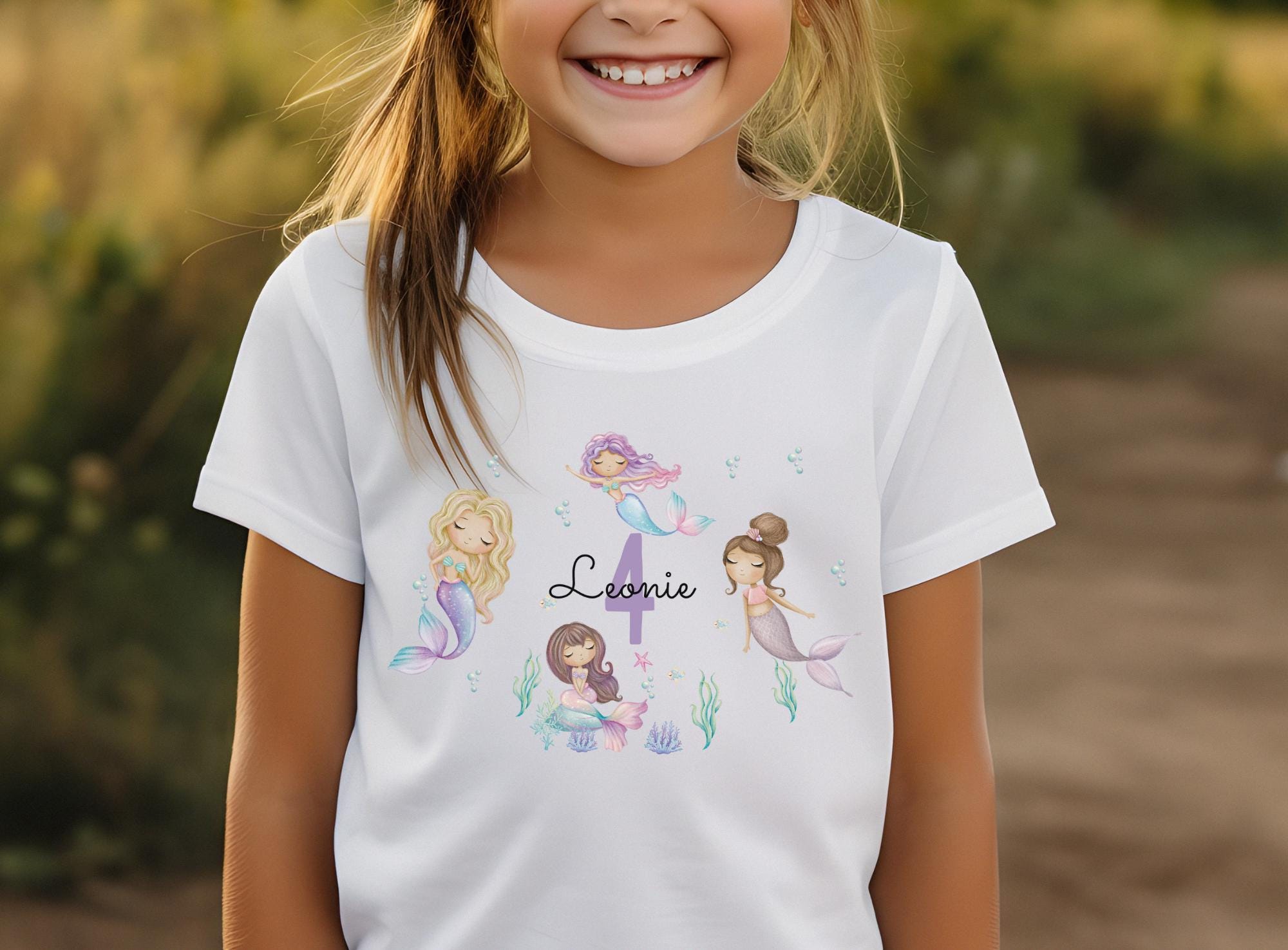 Geburtstagsshirt Meerjungfrau – personalisiertes mit Name & Zahl – Nixen-Motiv für – Unterwasser-Geburtstag ab 2 Jahren – T-shirts