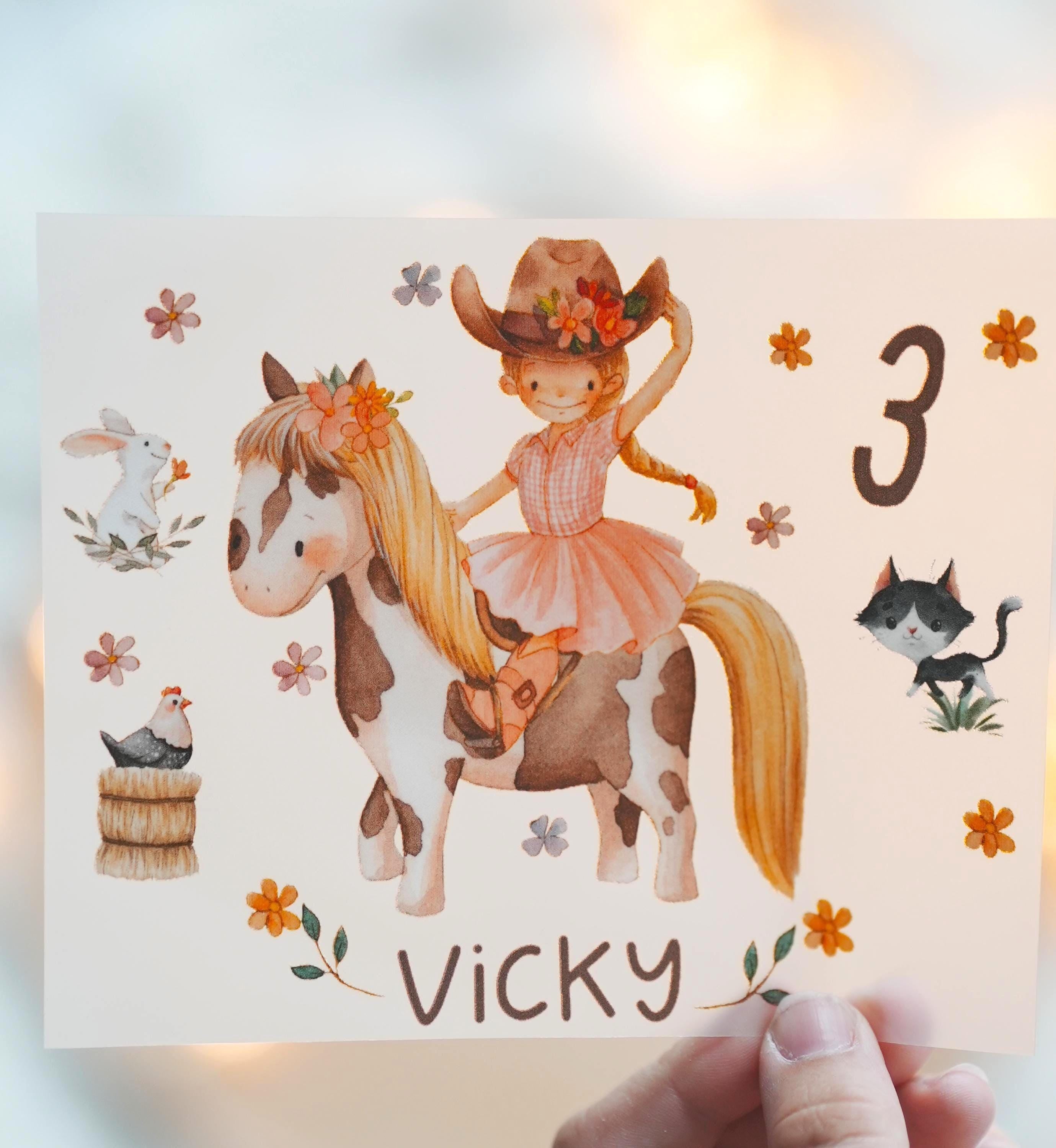 Bügelbild Pferd Pony Reiterin – personalisiert mit Name & Zahl – für Geburtstagsshirt – Cowgirl Motiv A4 oder A5 – Appliques & Patches
