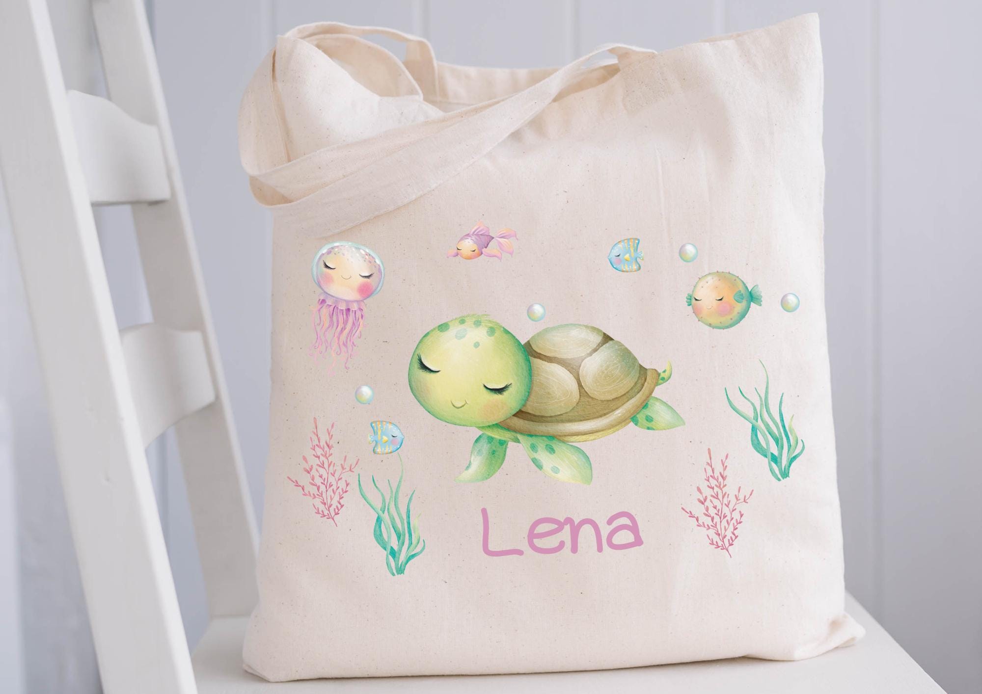 Turnbeutel Schildkröte mit Name – personalisierte Tasche für Kinder & Kita – Unterwasser Beutel Mädchen – Geschenk zum Geburtstag – Team Sports & Gym Bags
