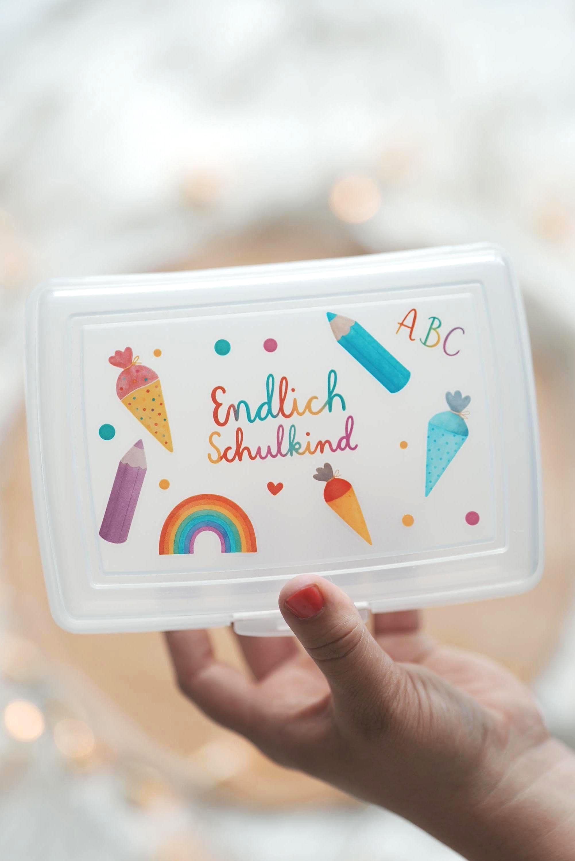 Sticker Einschulung – Endlich Schulkind – wasserfest & bunt – für Schultüte, Brotdose, Hefte – ABC, Schultüte und Regenbogen – Stickers