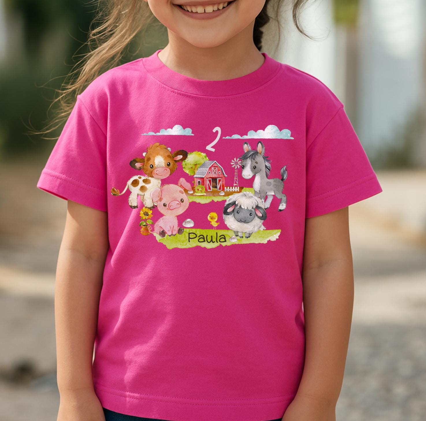 Geburtstagsshirt Bauernhof personalisiert – Shirt mit Name & Zahl – Bauernhoftiere für Mädchen oder Jungen – Geburtstags T-Shirt – T-shirts