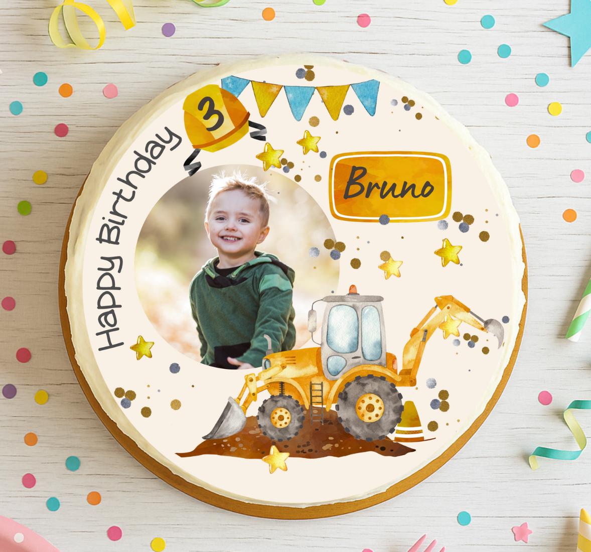 Tortenaufleger mit Foto Radlader – personalisiert – Geburtstag – Fondantbild Baustelle – n Deko – Party Decor