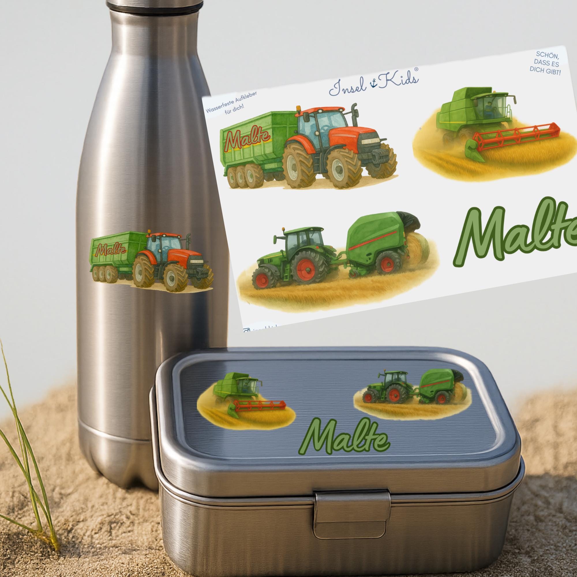Sticker Traktor mit Name personalisiert – Bauernhof Mähdrescher – Geschenk für – A5 – wasserfest – Stickers