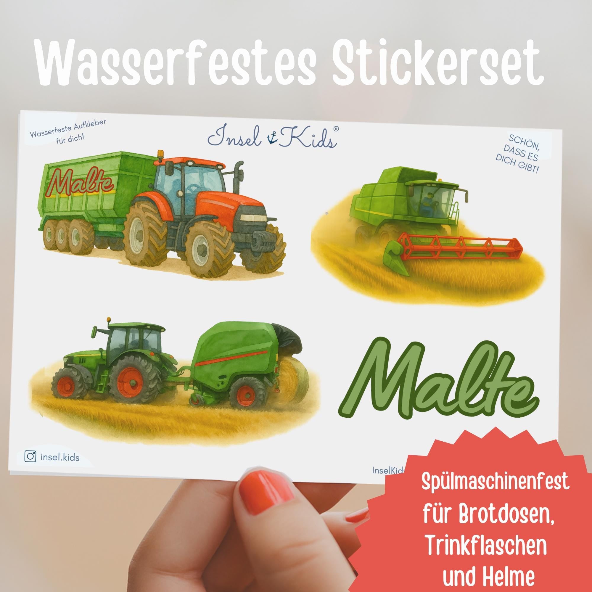 Sticker Traktor mit Name personalisiert – Bauernhof Mähdrescher – Geschenk für Kinder – A5 – wasserfest – Stickers