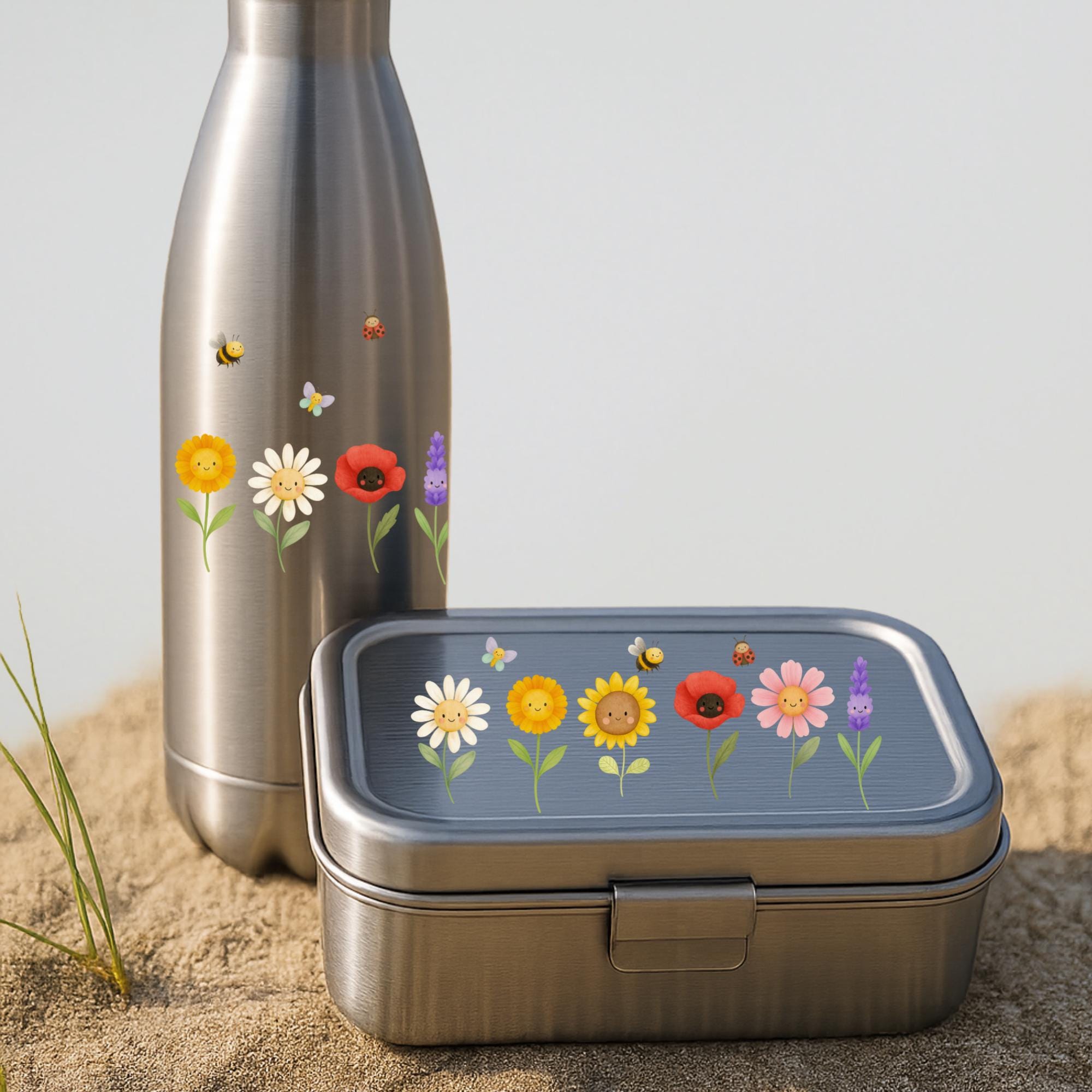 Sticker Blumen – wasserfest & spülmaschinenfest – A6 – Sonnenblume, Lavendel, Gänseblümchen – Brotdose, Kita, Geschenk – Stickers