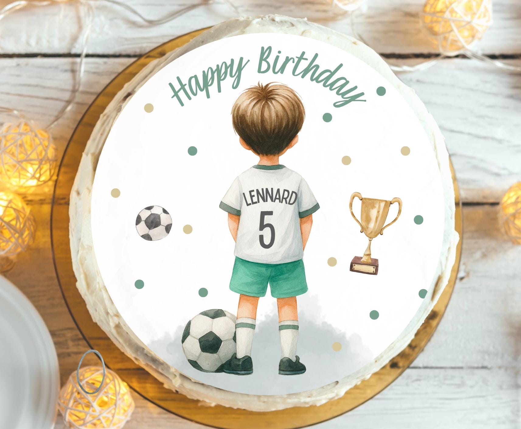 Tortenaufleger Fußball Rückansicht – personalisiert mit Name & Zahl – Fondantbild Trikot – essbare Tortendeko ab 4 Jahren – Party Decor