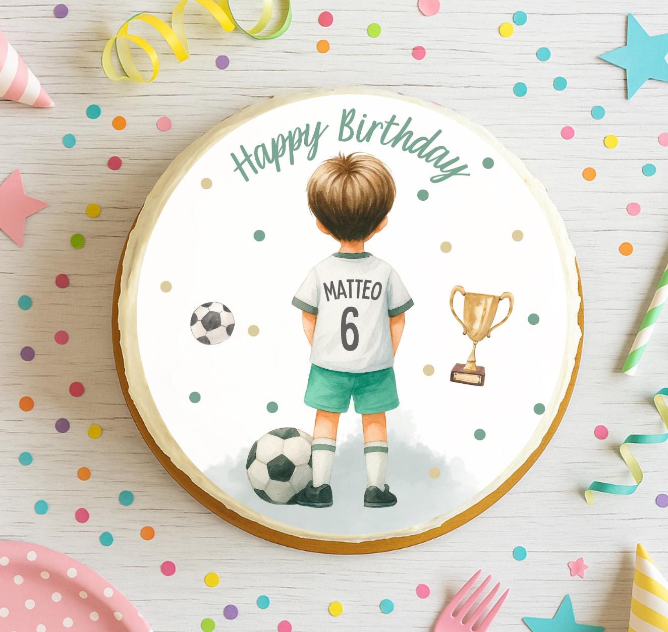 Tortenaufleger Fußball Rückansicht – personalisiert mit Name & Zahl – Fondantbild Trikot – essbare Tortendeko ab 4 Jahren – Party Decor