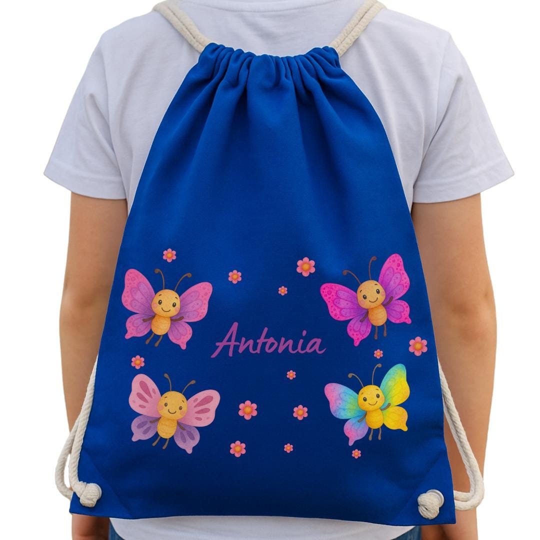 Turnbeutel Schmetterling mit Name – personalisiert für – Kita Wechselwäsche Beutel – garten Tasche – Geschenk Einschulung – Team Sports & Gym Bags