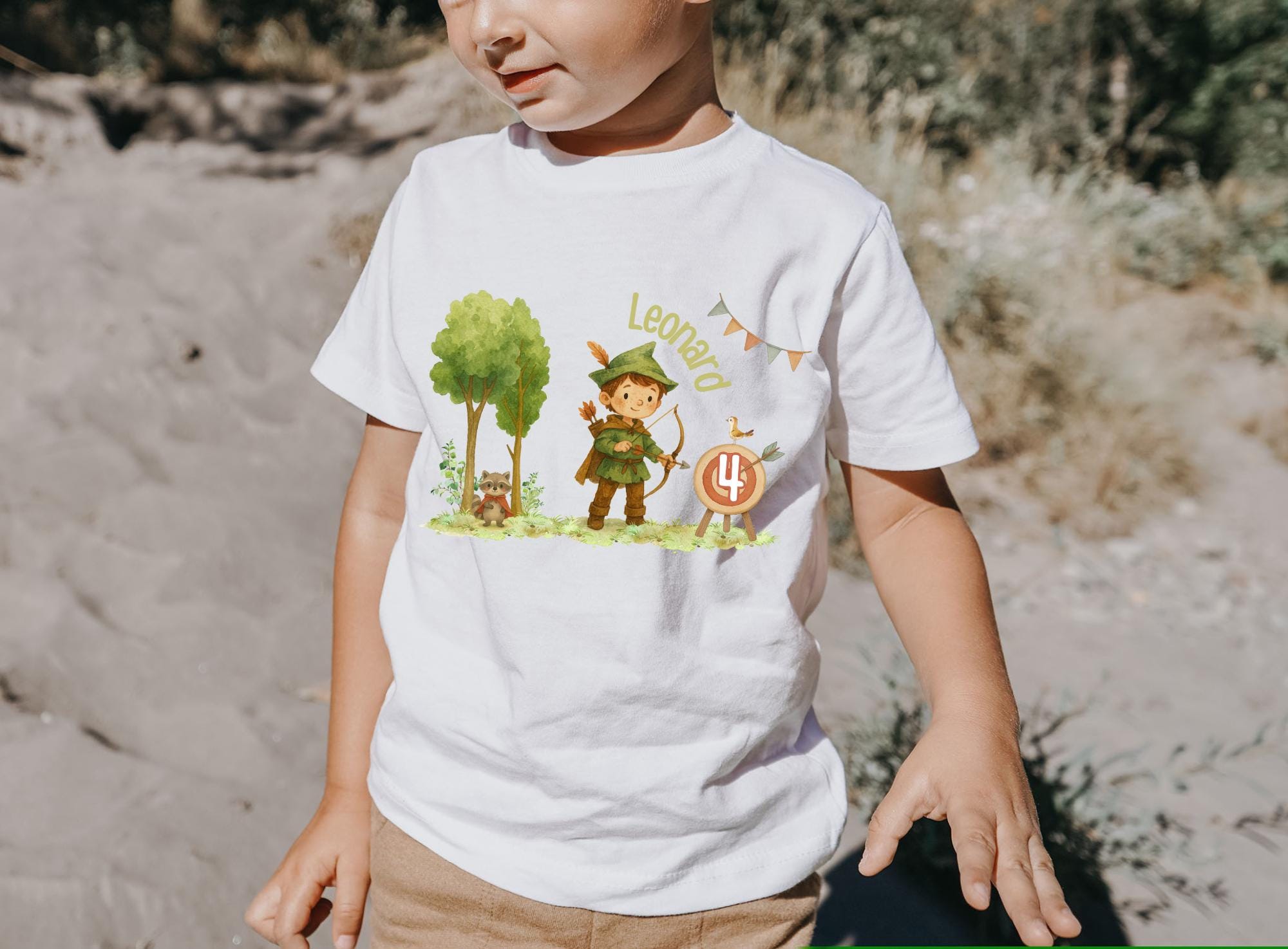 Robin Hood Geburtstagsshirt mit Zahl & Name – Waldabenteuer – Mittelalter Mottoparty – Geschenk für kleine Helden – T-shirts