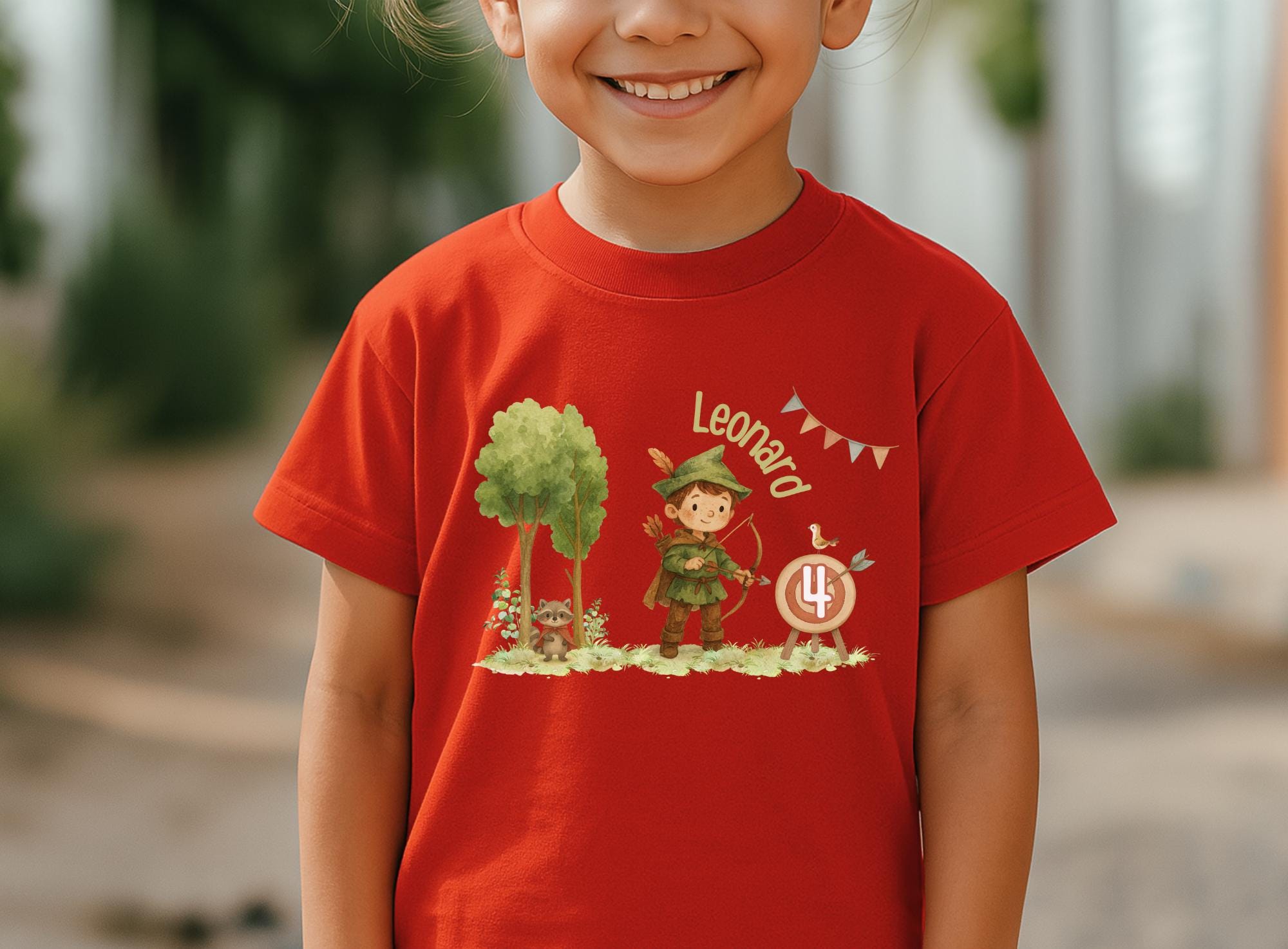 Robin Hood Geburtstagsshirt mit Zahl & Name – Waldabenteuer – Mittelalter Mottoparty – Geschenk für kleine Helden – T-shirts