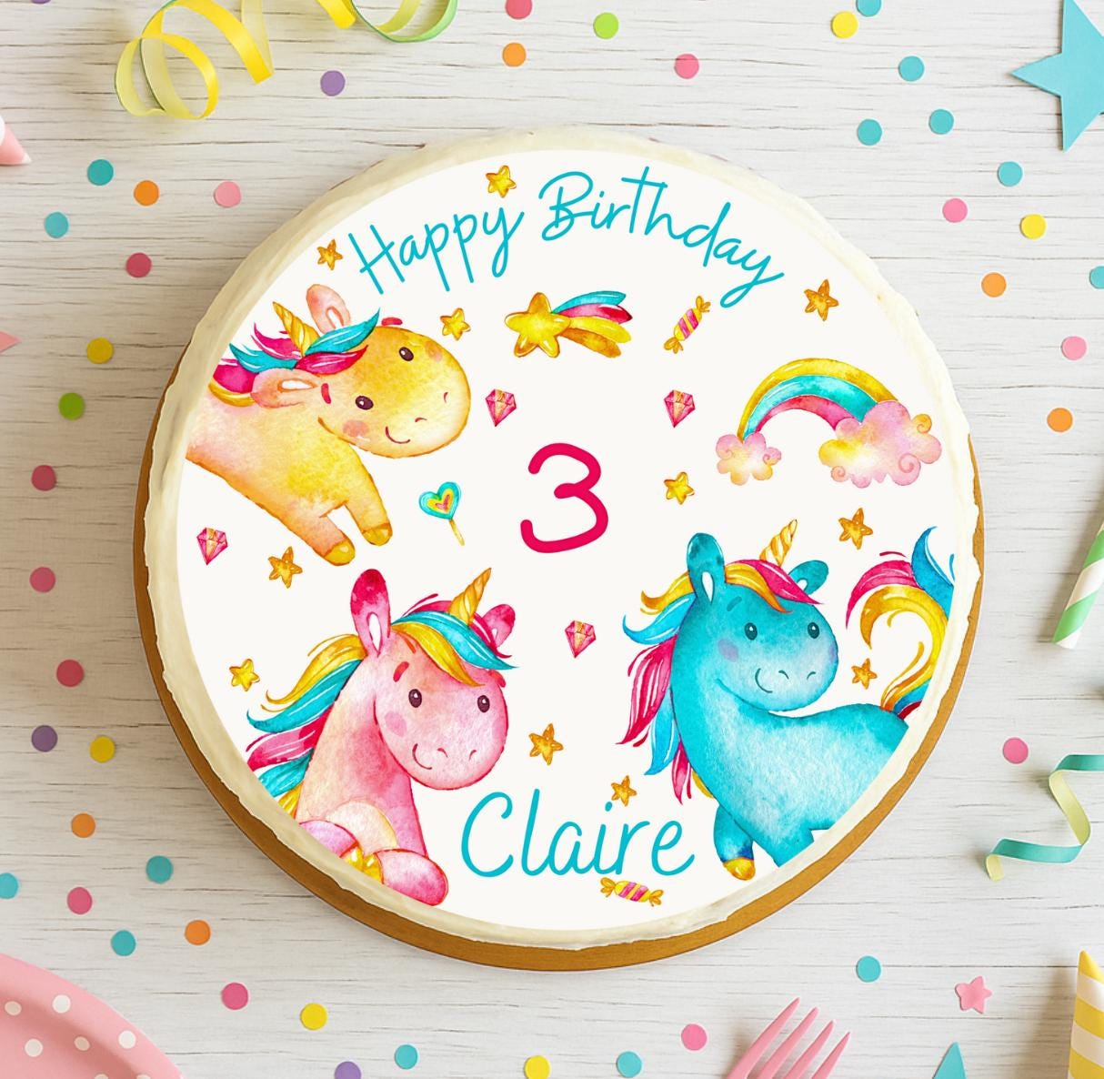 Tortenaufleger Fondant Geburtstag Einhorn Glitzer – Party Decor