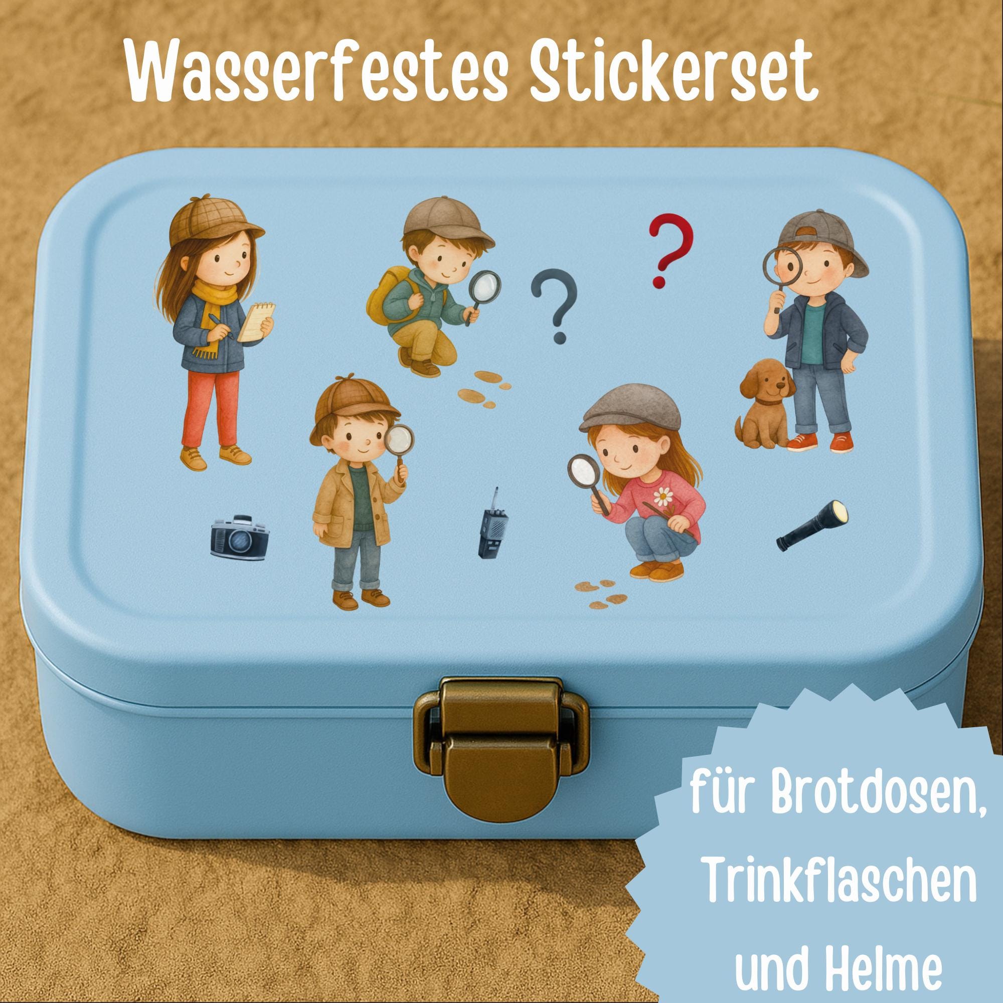 Detektiv Sticker – Spurensuche Aufkleber – Mitgebsel Detektivparty – wasserfest A6 A5 A4 – Sticker Set Geburtstag – Stickers