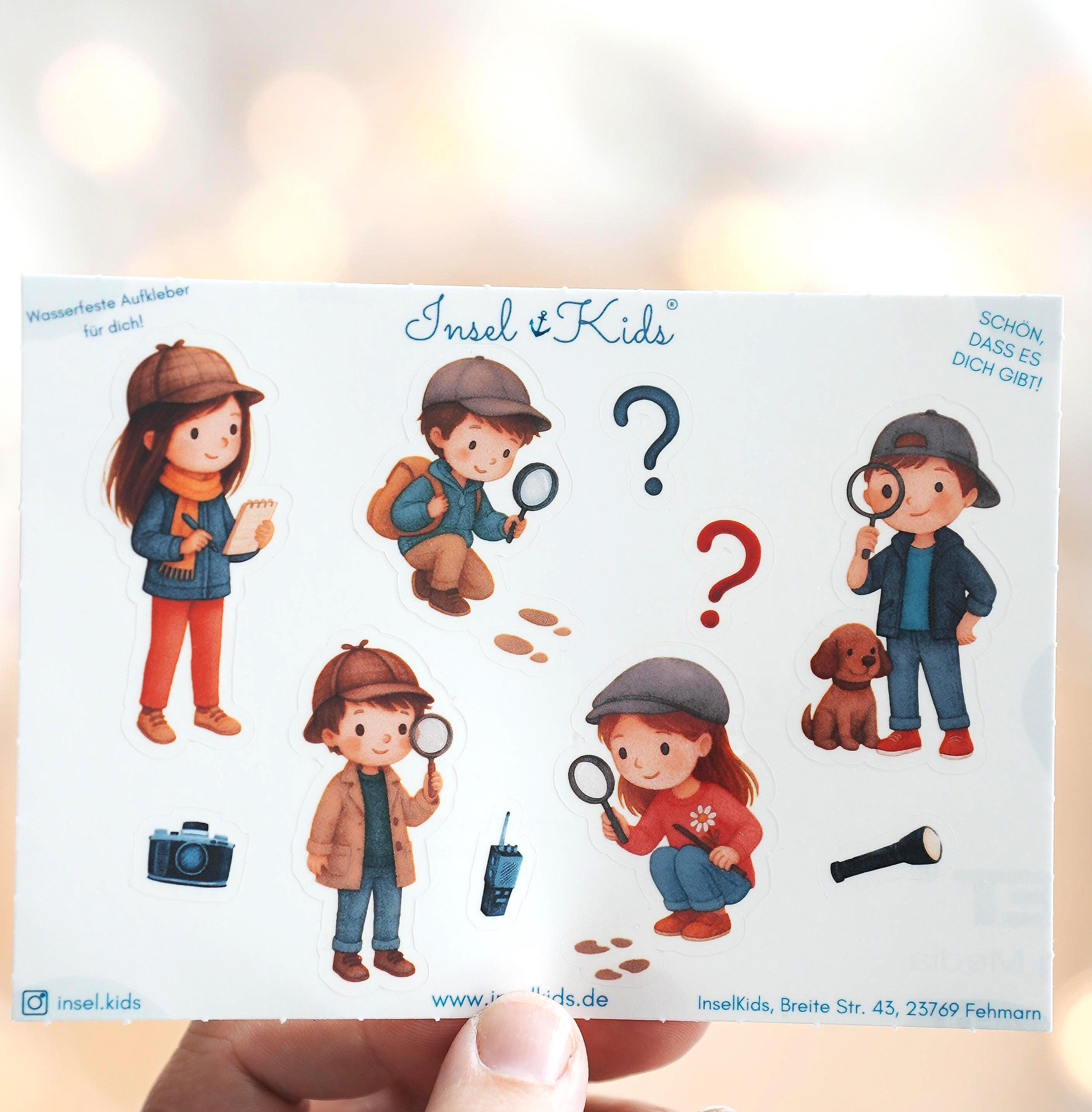 Detektiv Sticker – Spurensuche Aufkleber – Mitgebsel Detektivparty – wasserfest A6 A5 A4 – Sticker Set Geburtstag – Stickers