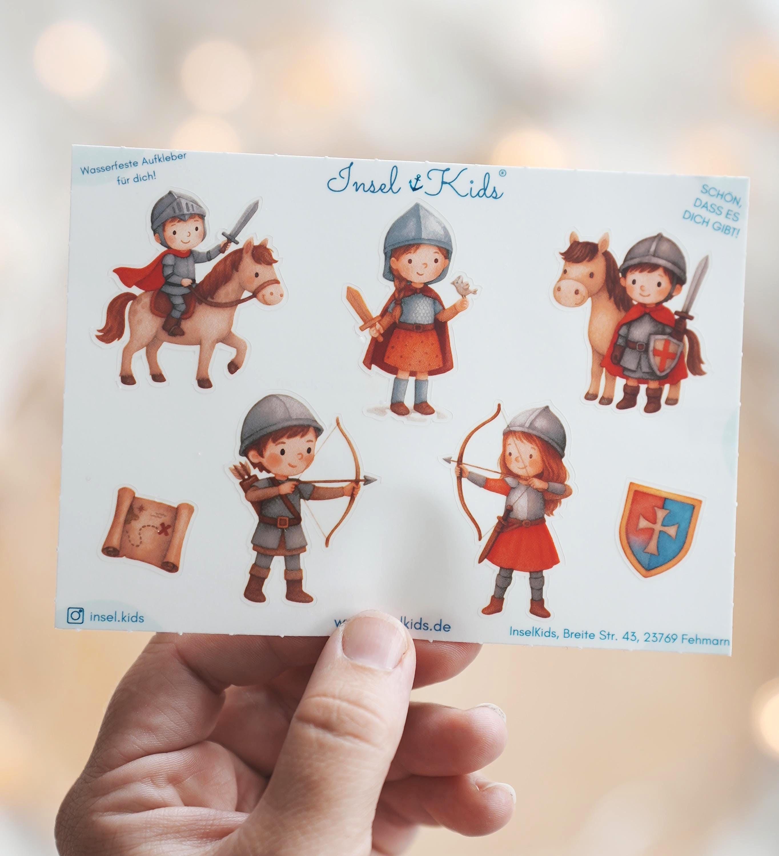 Ritter Sticker Set für – wasserfeste Aufkleber Mittelalter – Ritterburg, Bogen, Pferd – Aquarell Sticker A6 A5 A4 – Stickers