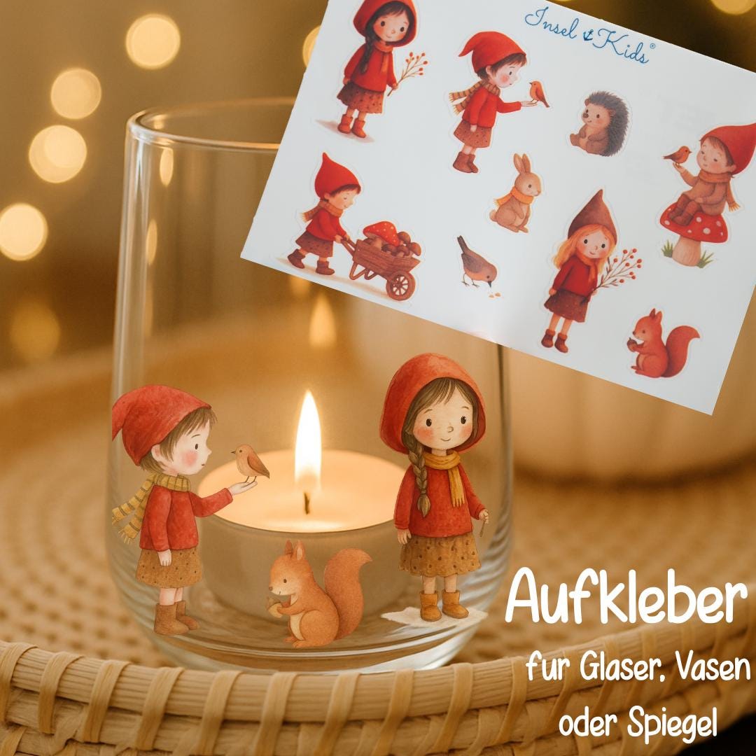 Herbst Sticker Waldkinder – wasserfeste Aufkleber für Windlichter & DIY – Deko Glas Herbst – Vinyl Sticker Set zum Basteln und Verschenken – Stickers