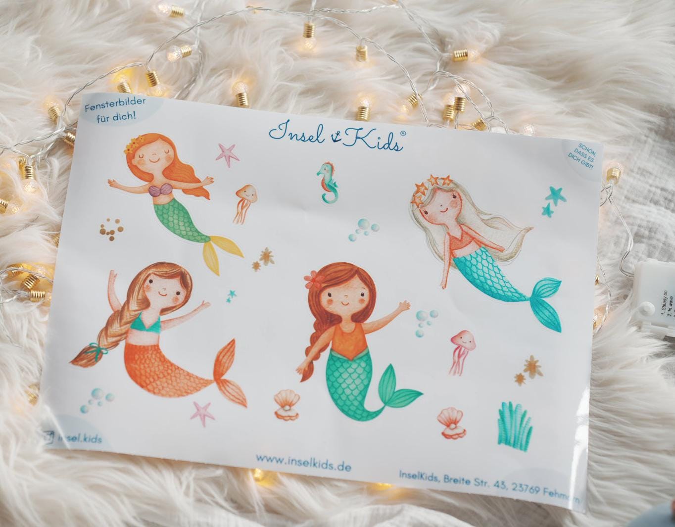 Fensterbild Meerjungfrau Kinderzimmer – Fensterdeko statisch haftend & wiederverwendbar – Fenstersticker Mädchen Unterwasserwelt – 