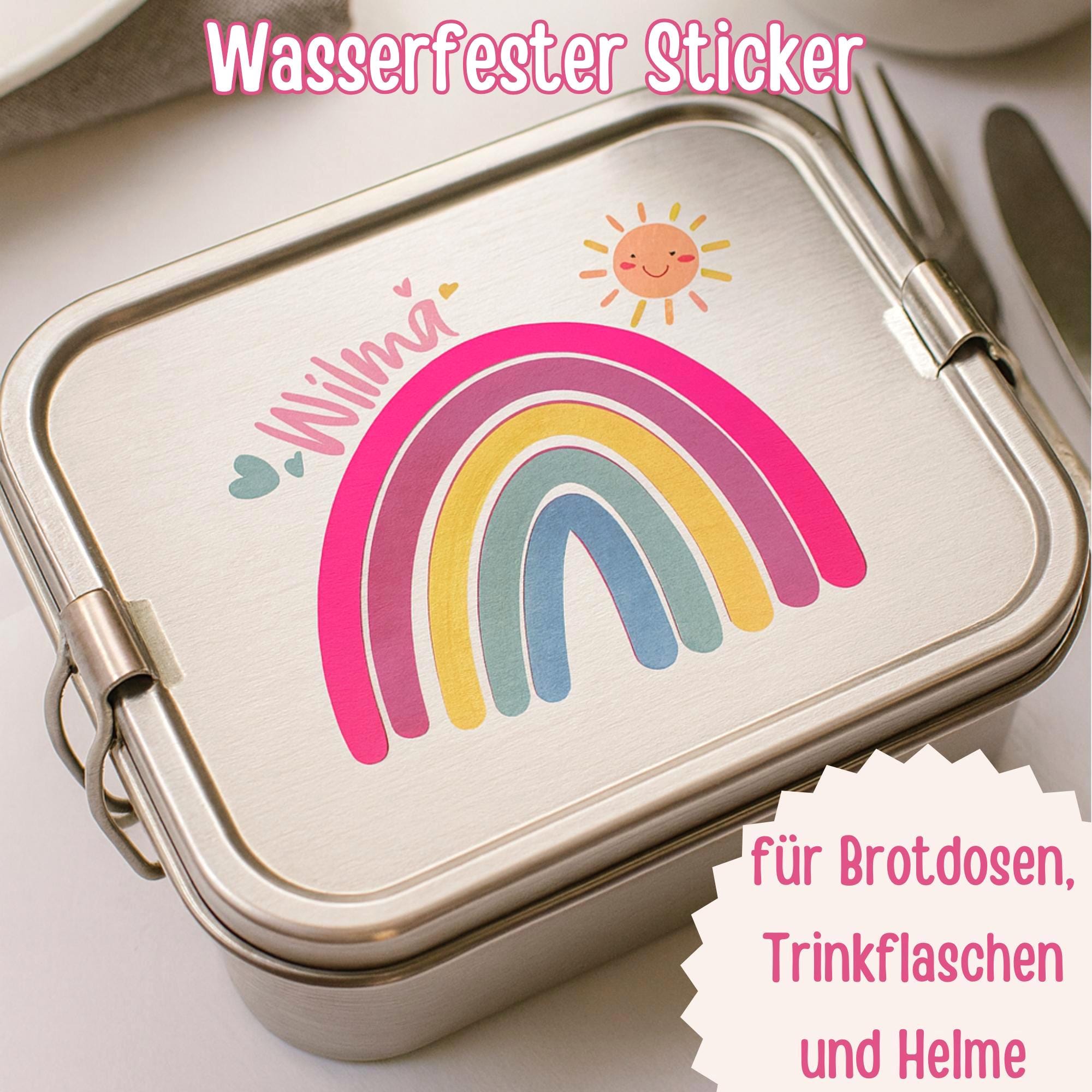 Regenbogen Aufkleber mit Name – personalisierter Einzelsticker wasserfest – für Brotdose, Trinkflasche, Kita & Schule – Boho Design – Stickers