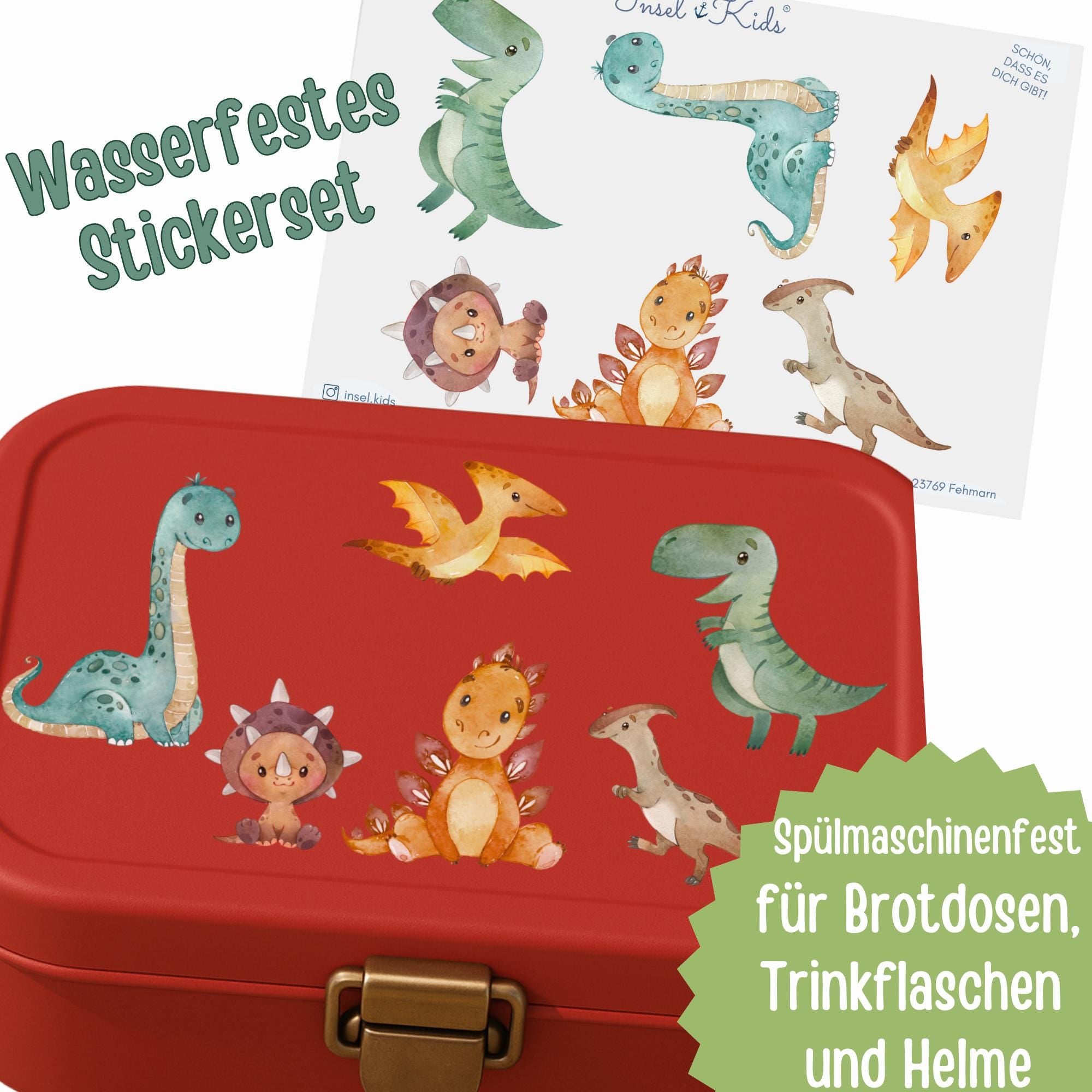 Dino Sticker Set für – wasserfest & spülmaschinenfest – für Brotdose, Flasche, Fahrrad und Helm – Stickers