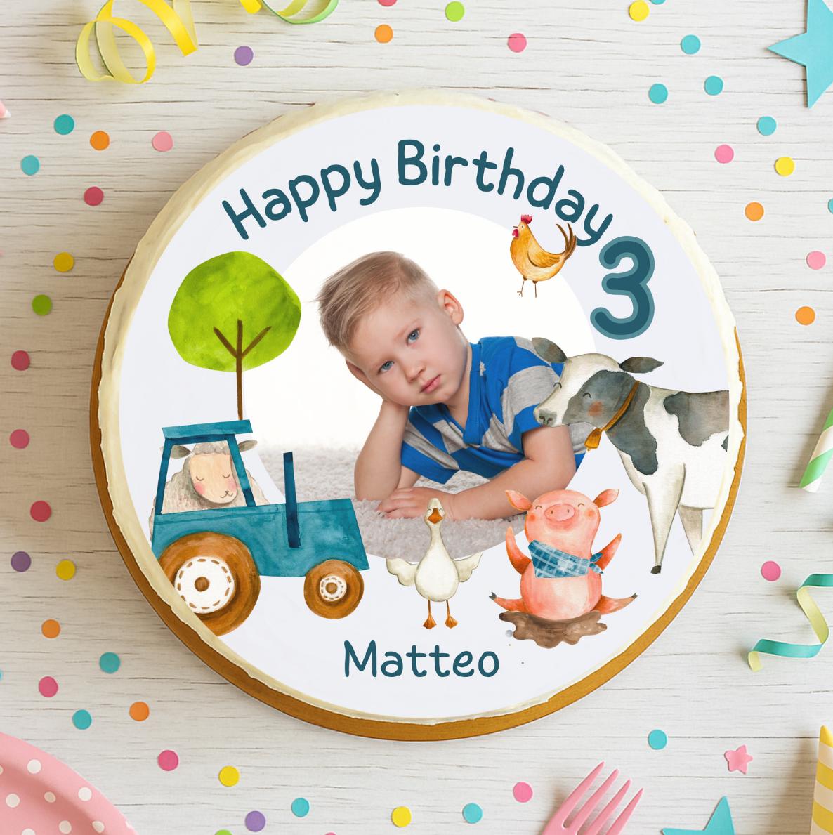 Tortenaufleger mit Foto Fondant Geburtstag Bauernhof Traktor Tiere – Party Decor