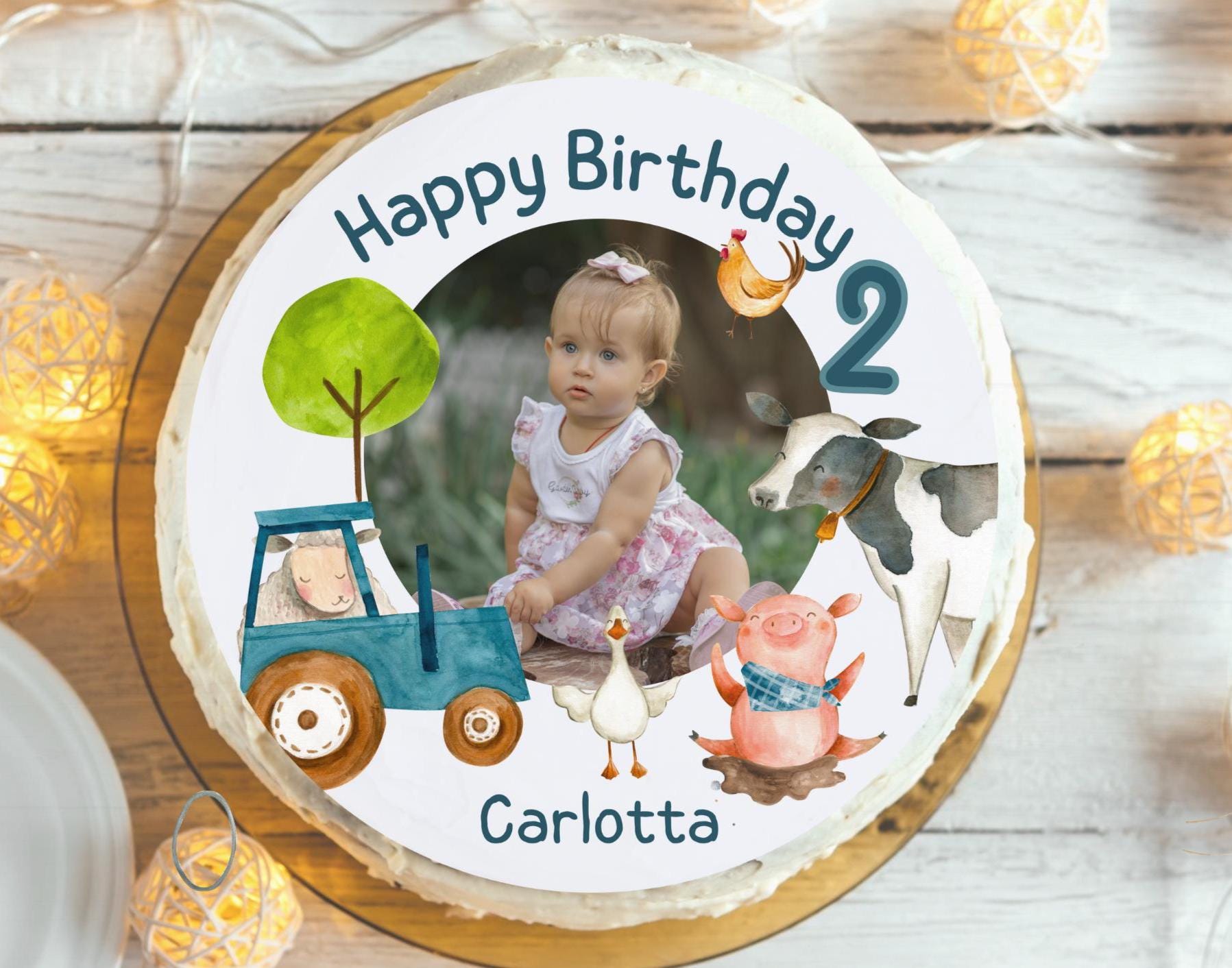 Tortenaufleger mit Foto Fondant Geburtstag Bauernhof Traktor Tiere – Party Decor
