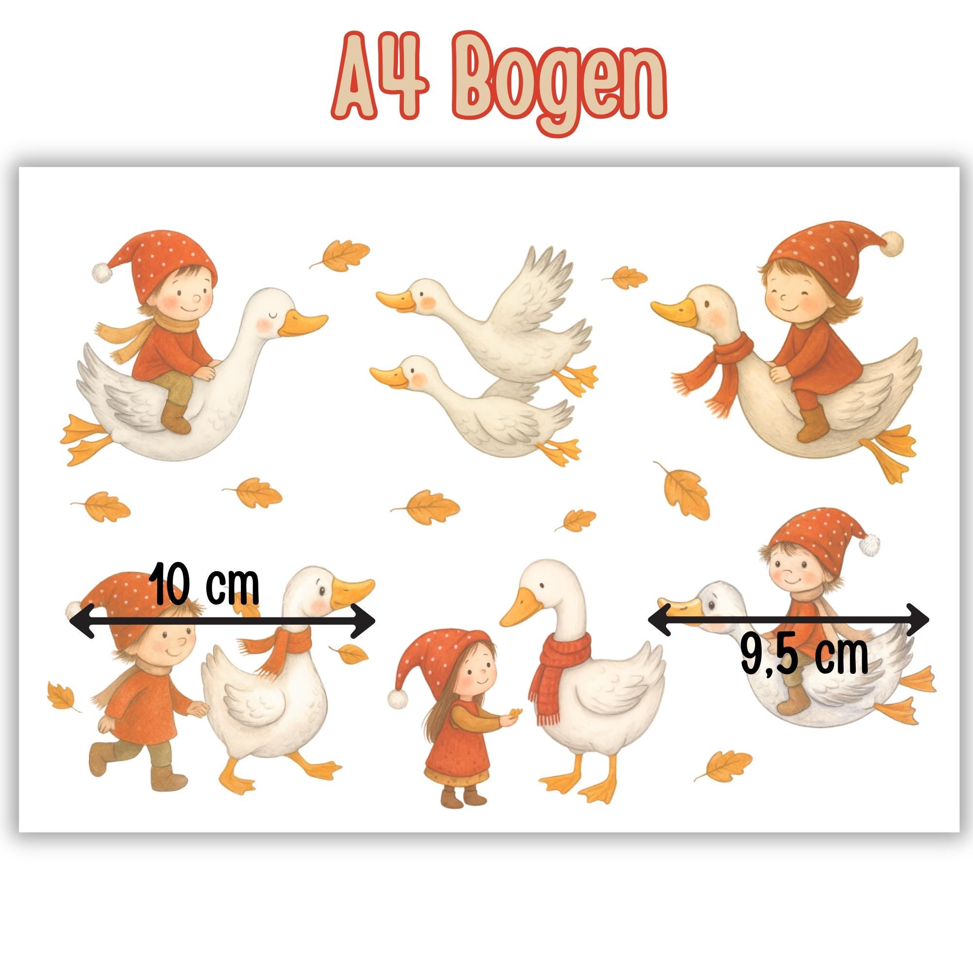 Fensterbild Herbst Wichtel & Gänse – statisch haftend und wiederverwendbar – Herbstdeko Fenster, Spiegel und Türen mit Herbstlaub – 