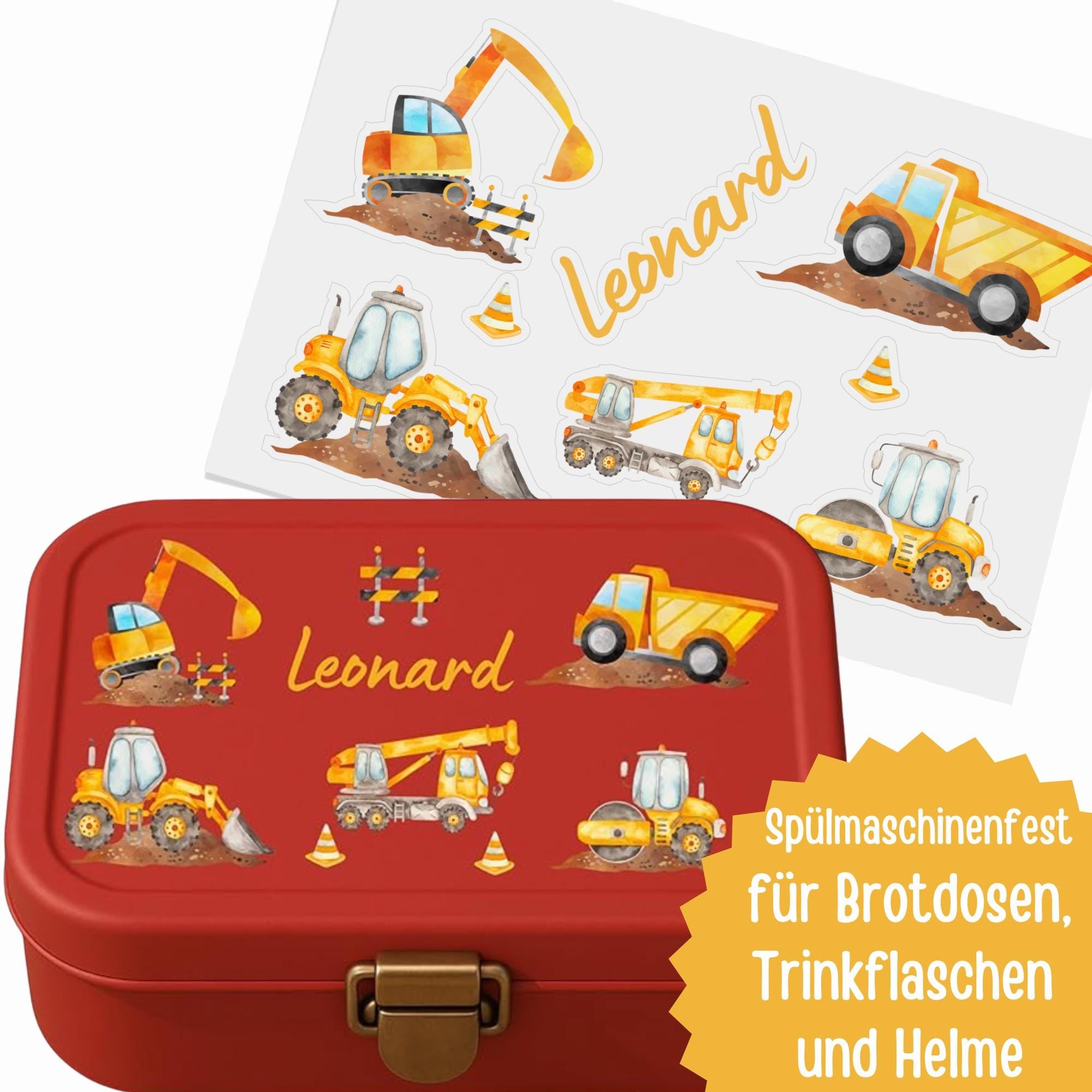Sticker mit Namen Baufahrzeuge – personalisiertes Baustellen-Sticker Set für – Radlader Bagger Kran – spülmaschinengeeignet – Stickers