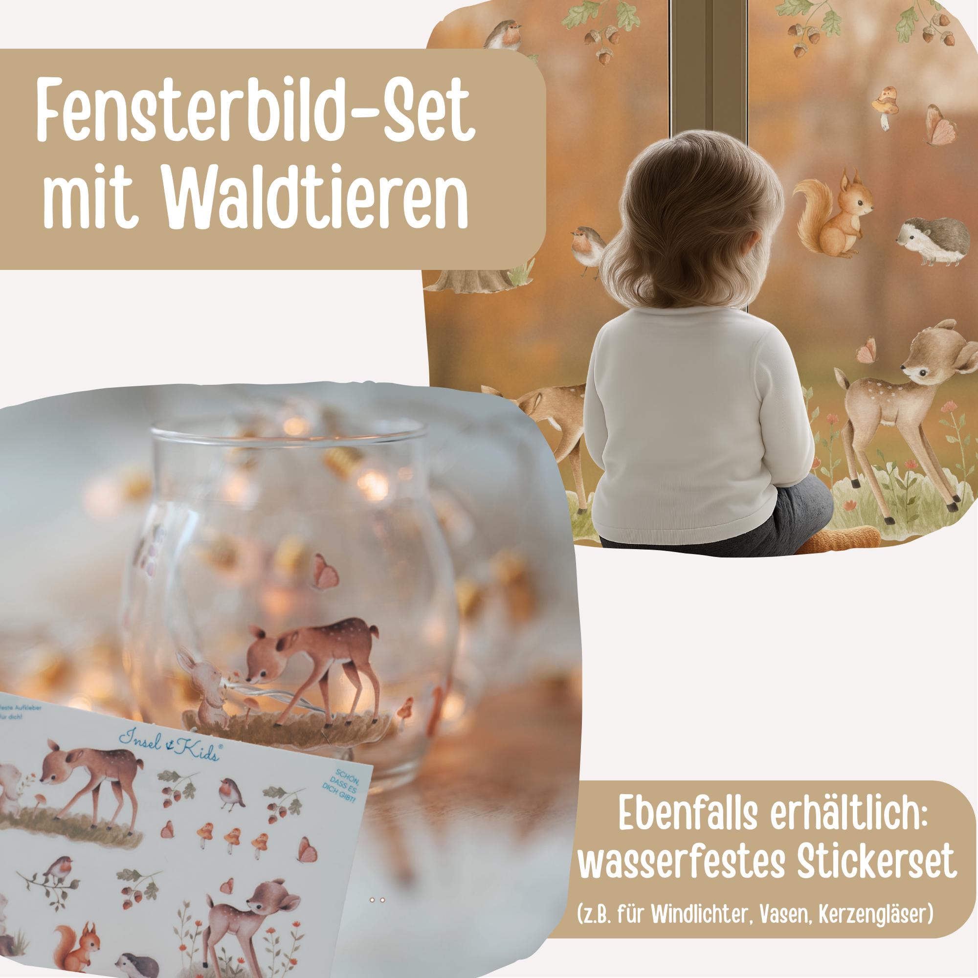 Fensterbilder Waldtiere mit Reh, Eichhörnchen und Igel – statisch haftend & wiederverwendbar – Herbstdeko Fenster Set – 