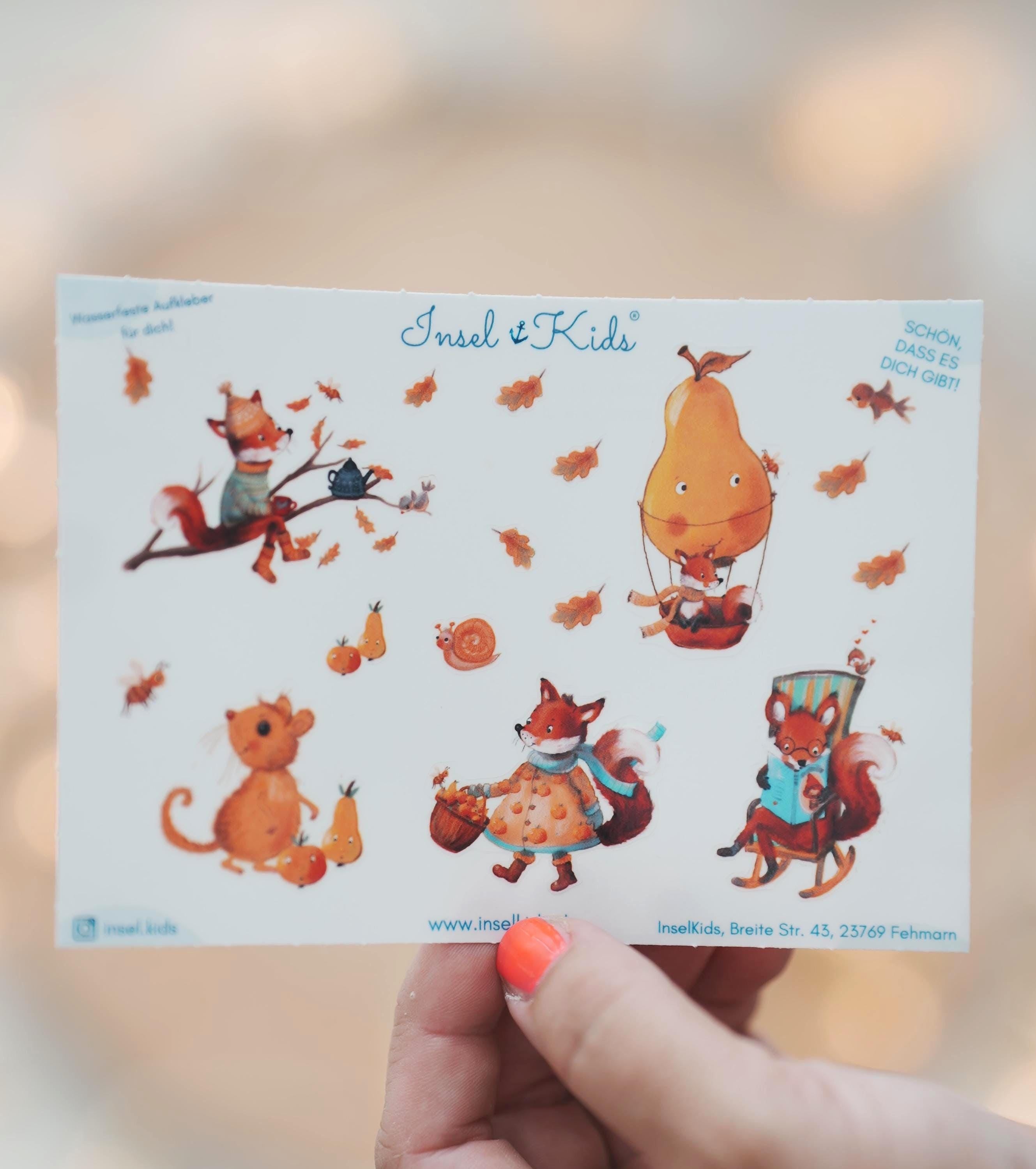 Herbst Sticker Set – wasserfest & wiederverwendbar – Fuchs, Eichhörnchen und Waldtiere – Aufkleber für Gläser, Vasen und Deko – Stickers