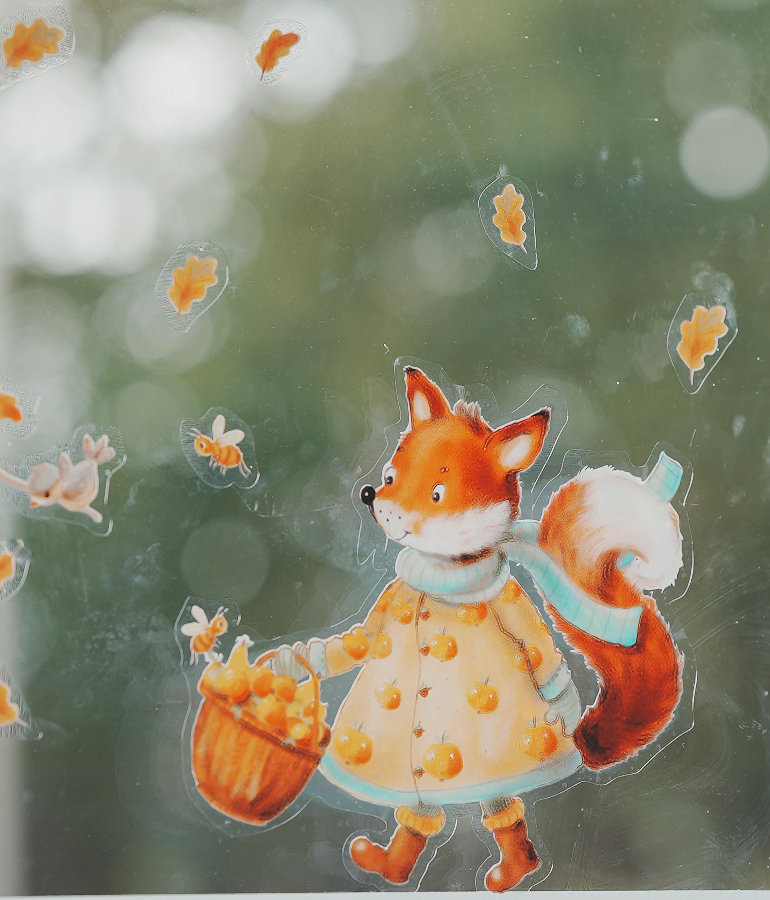 Herbst Fensterbilder Fuchs – Fensterbild Waldtiere Herbstdeko – Fensterdeko Fuchs A3 A4 A2 – wiederverwendbare Herbst Fensterbilder – 