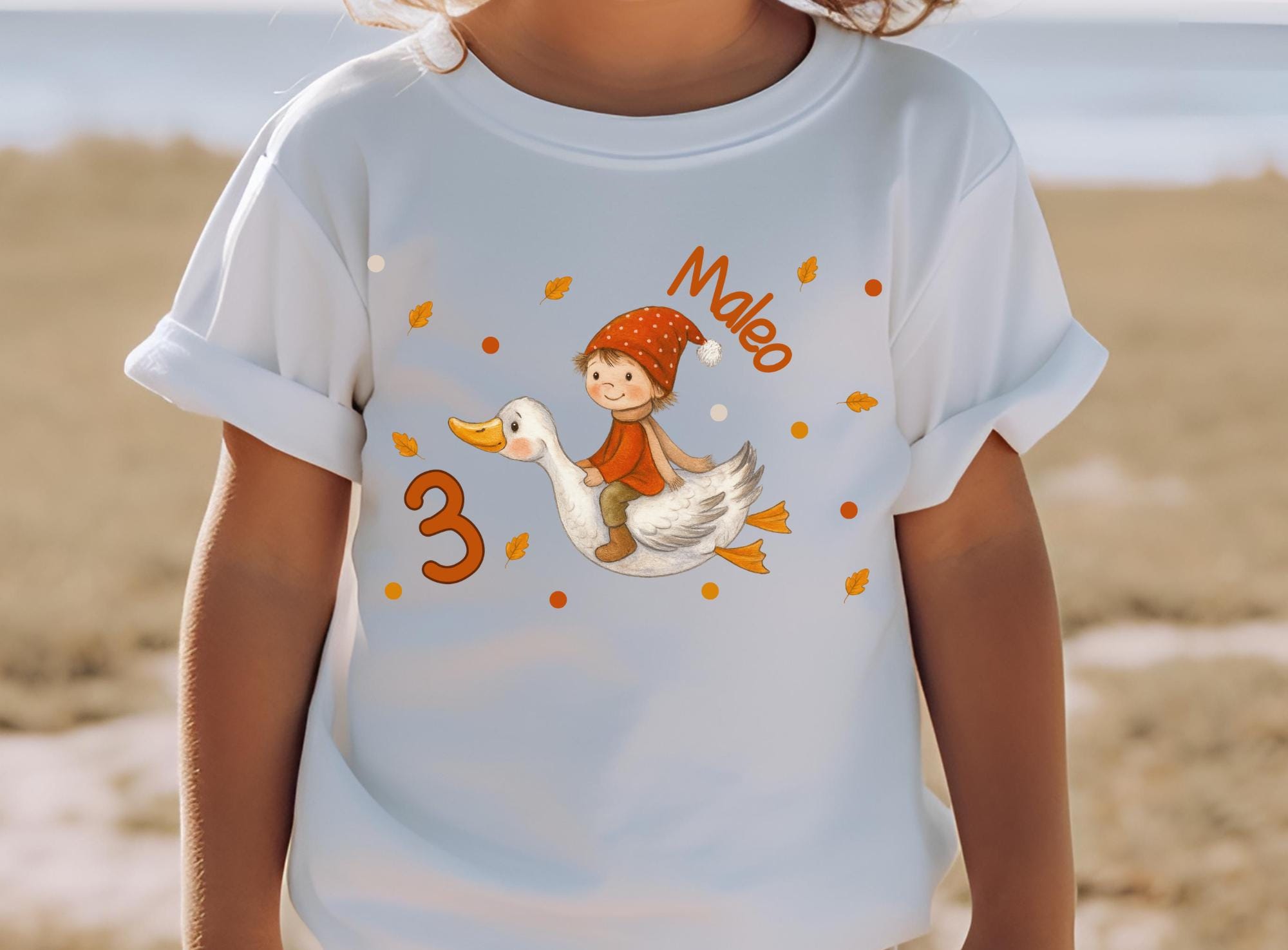 Geburtstagsshirt Wichtelkind auf Gans – personalisiert mit Name & Zahl – Herbst Shirt Kinder 1–6 J. (Kurzarm/Langarm) – T-shirts