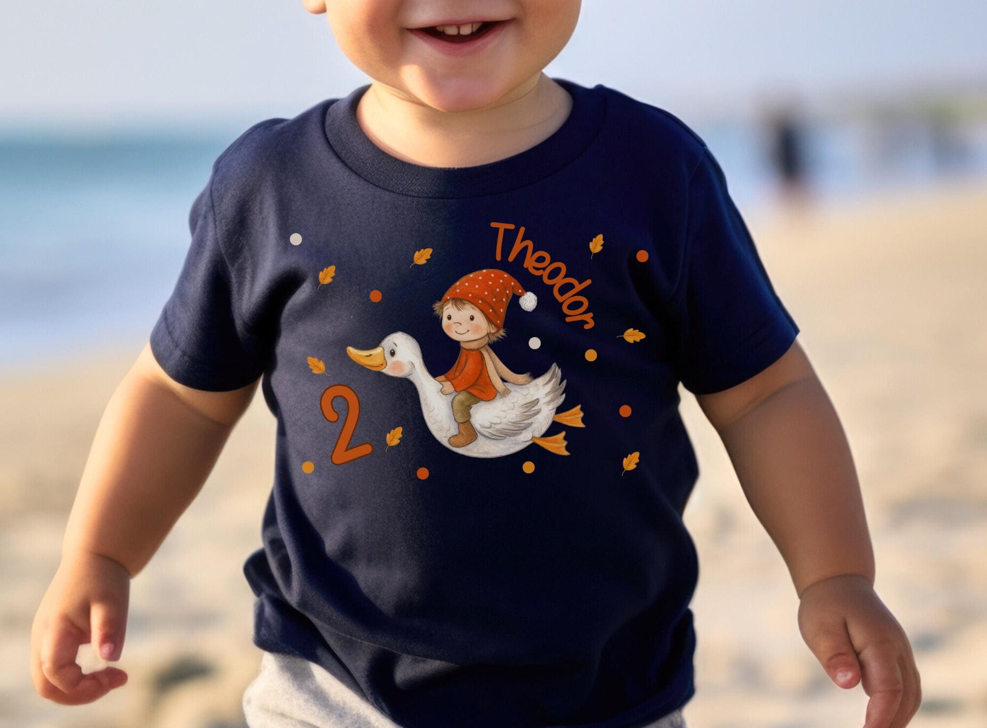 Geburtstagsshirt Wichtelkind auf Gans – personalisiert mit Name & Zahl – Herbst Shirt Kinder 1–6 J. (Kurzarm/Langarm) – T-shirts