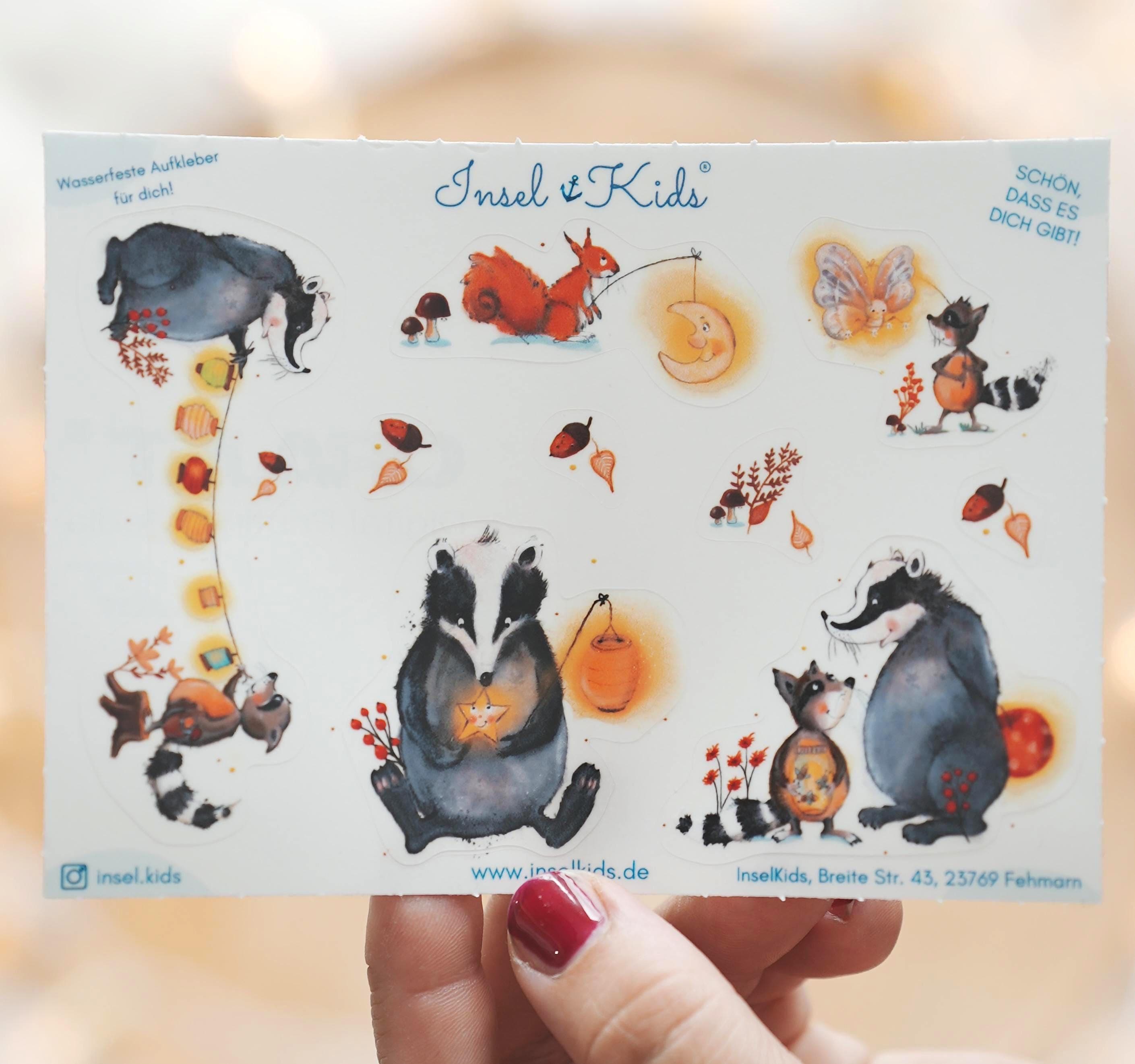 Herbst Sticker Set Dachs & Waldtiere – wasserfeste Deko Sticker für Kerzengläser und Windlichter – DIY Herbstdeko – Stickers