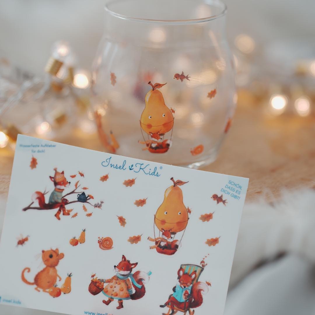 Herbst Sticker Set – wasserfest & wiederverwendbar – Fuchs, Eichhörnchen und Waldtiere – Aufkleber für Gläser, Vasen und Deko – Stickers