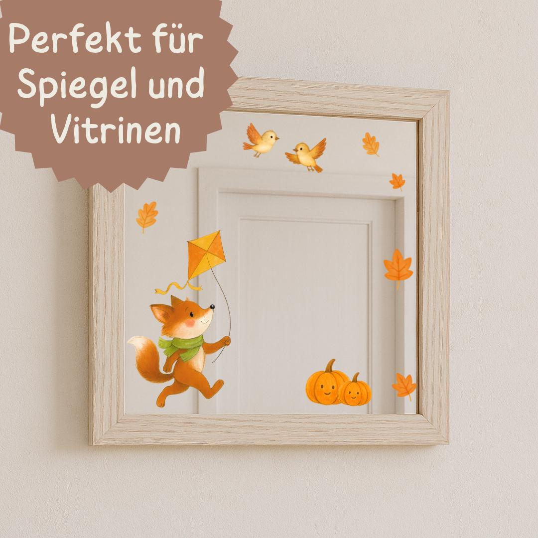 Fensterbild Herbst Tiere – Fuchs, Hase & Waschbär – wiederverwendbare Fensterbilder Kinderzimmer – statisch haftend und ablösbar – 
