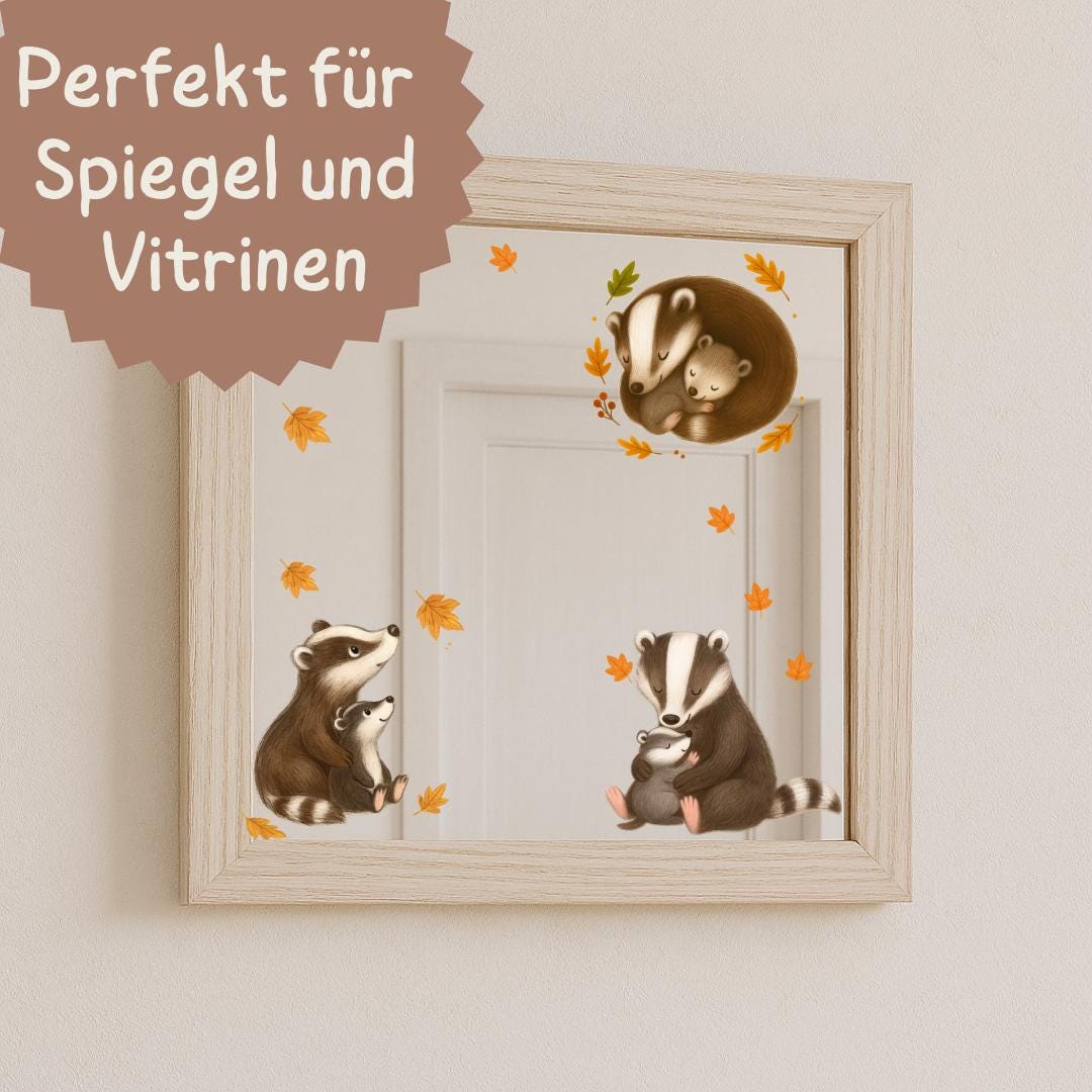 Fensterbilder Dachs & Waldtiere – statisch haftende Herbstdeko für Kinderzimmer – wiederverwendbare Fenstersticker Tiere – 