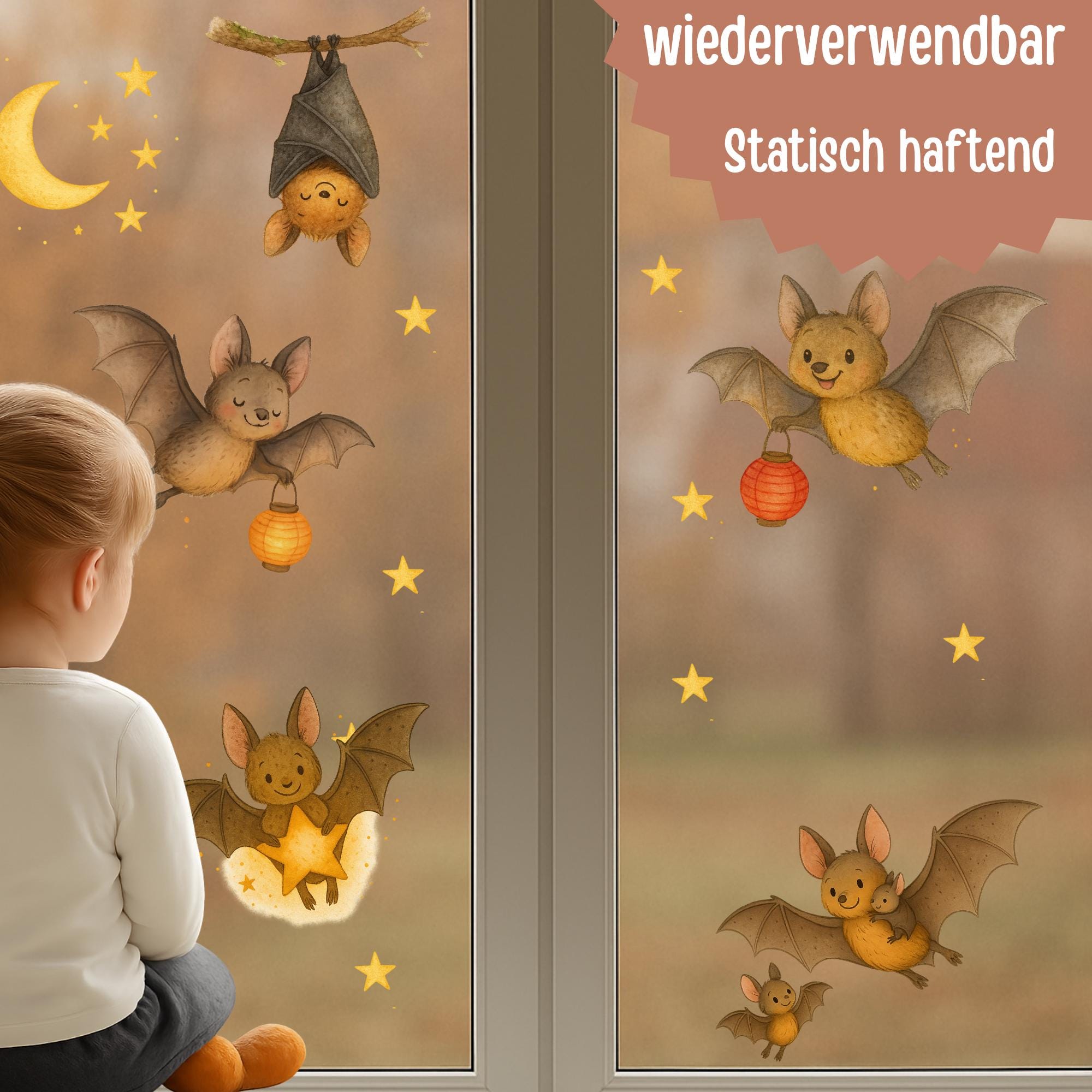 Fensterbild Fledermaus – Herbstdeko & Halloween Fensterdeko – statisch haftend, ablösbar und wiederverwendbar – 